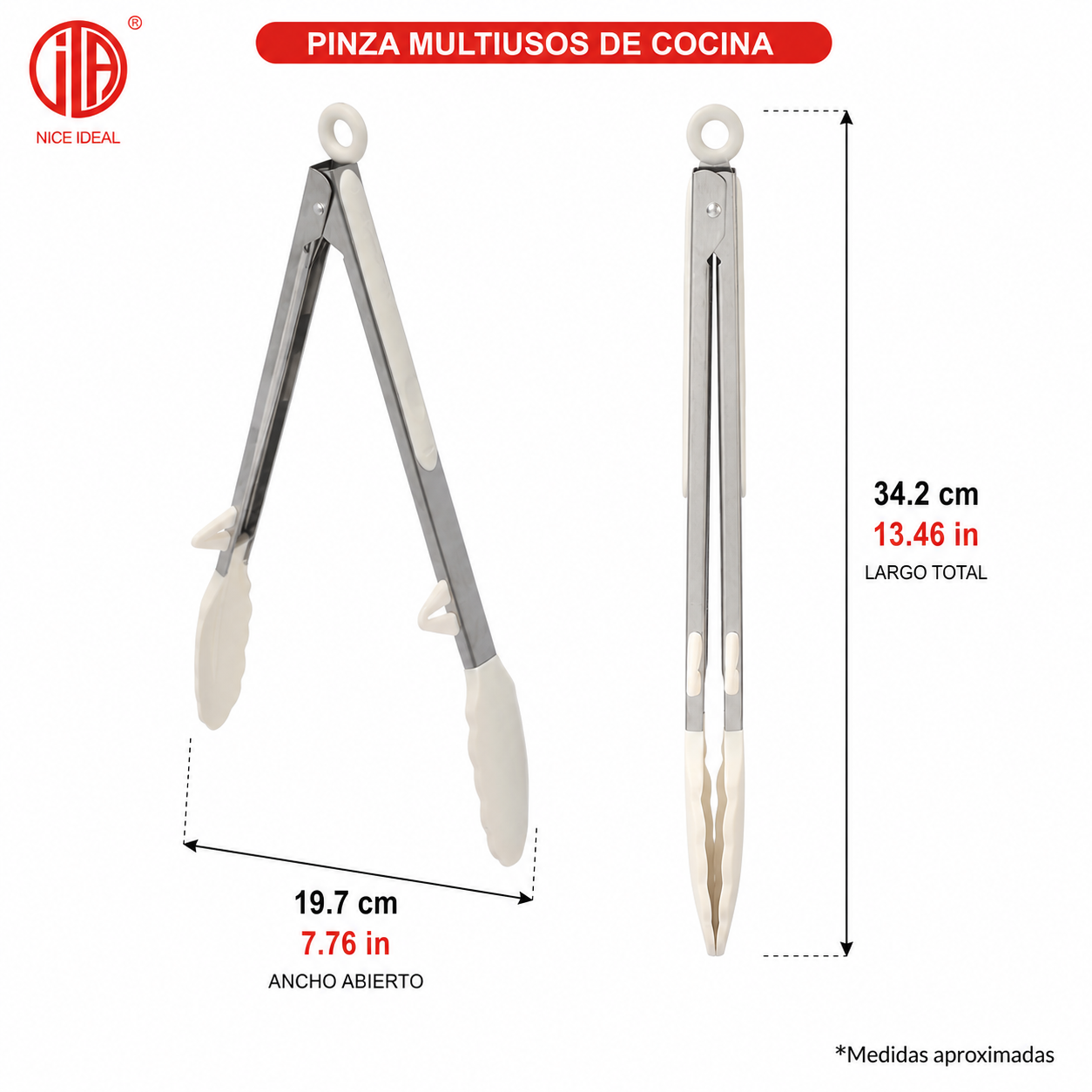 Pinzas multiuso de cocina con agarre marfil, 34,2 cm - Imagen 4
