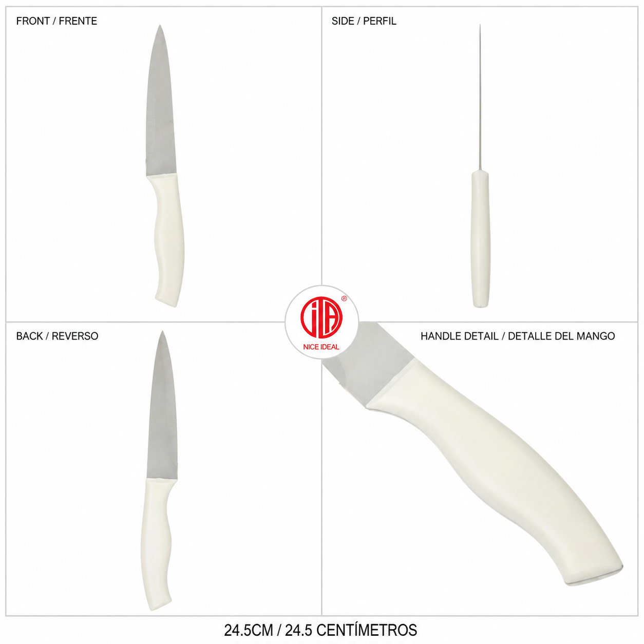 Cuchillo multiuso de acero inoxidable, mango blanco, 24,5 cm - Imagen 2