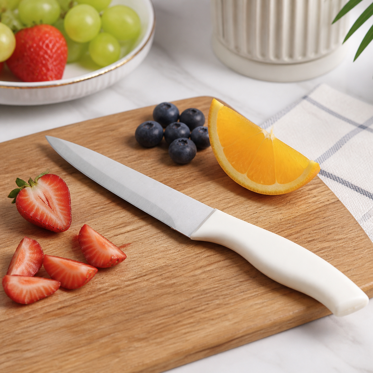 Cuchillo multiuso de acero inoxidable, mango blanco, 24,5 cm - Imagen 7