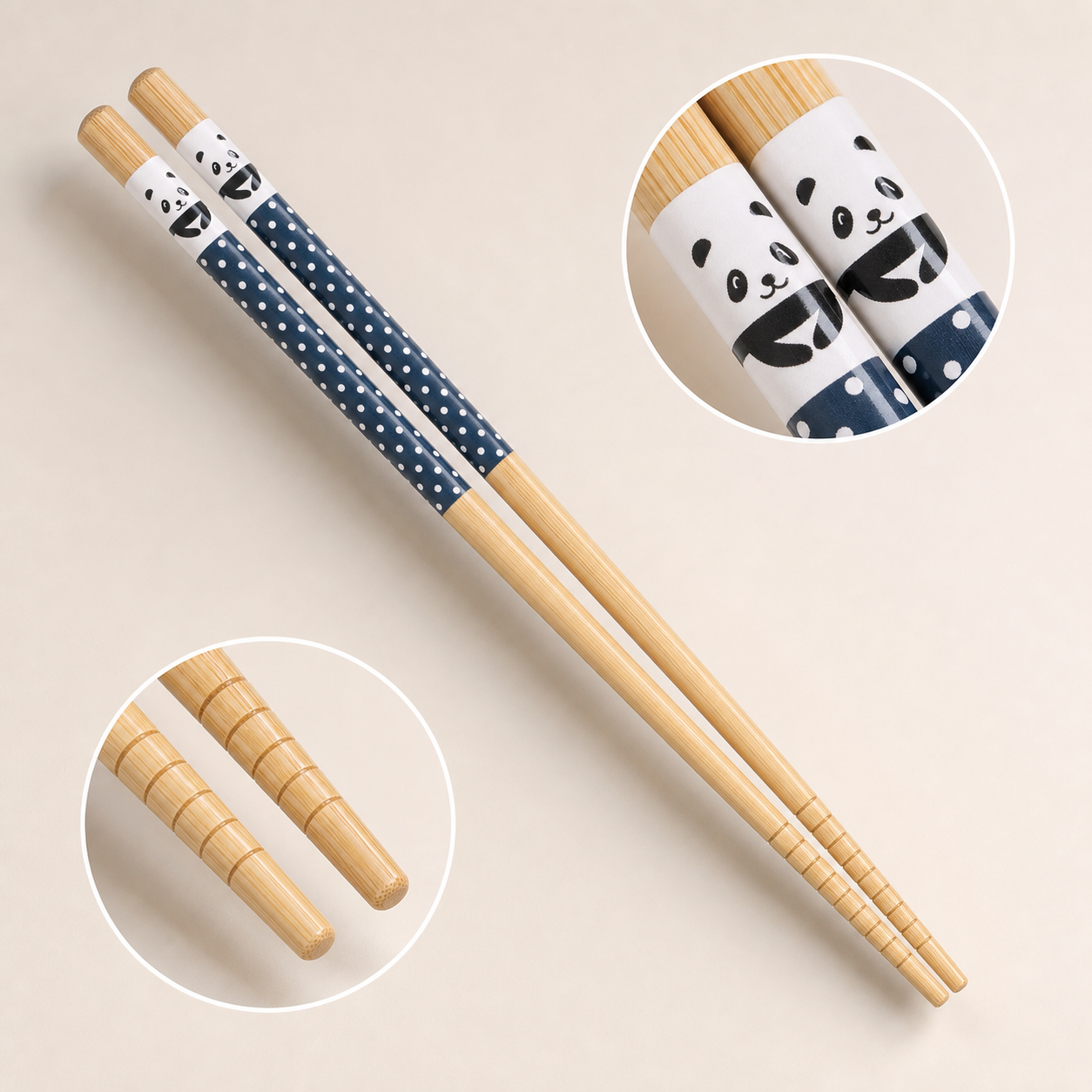 Palillos de madera con diseño panda azul marino, set de 10 piezas, 24 cm - Imagen 2
