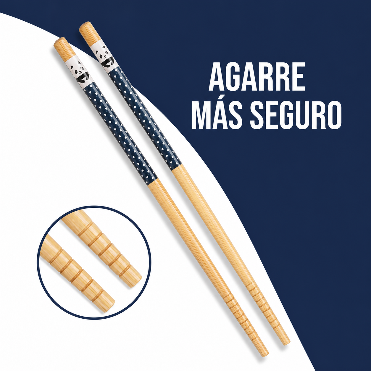 Palillos de madera con diseño panda azul marino, set de 10 piezas, 24 cm - Imagen 3