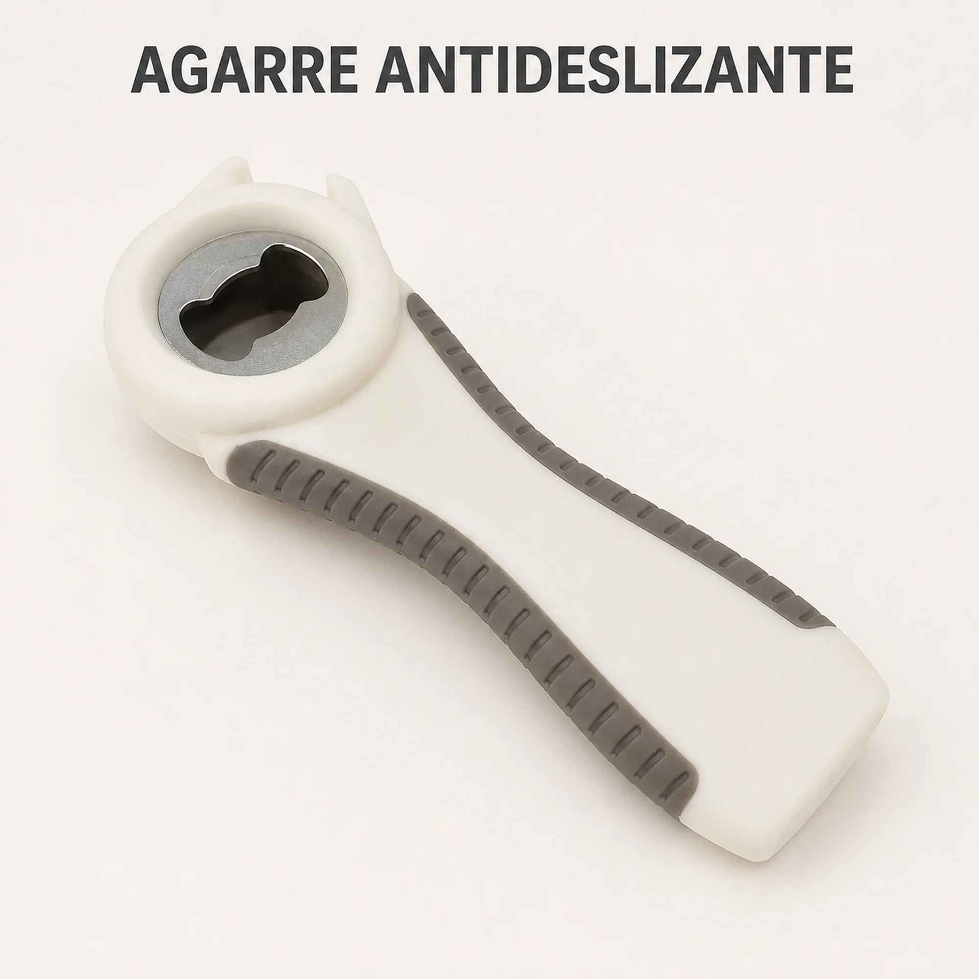 Detalle del agarre antideslizante del abrebotellas manual