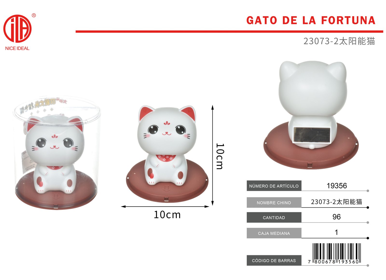 Gato solar decorativo blanco con base, figura de 10 cm para hogar y oficina - Imagen 2