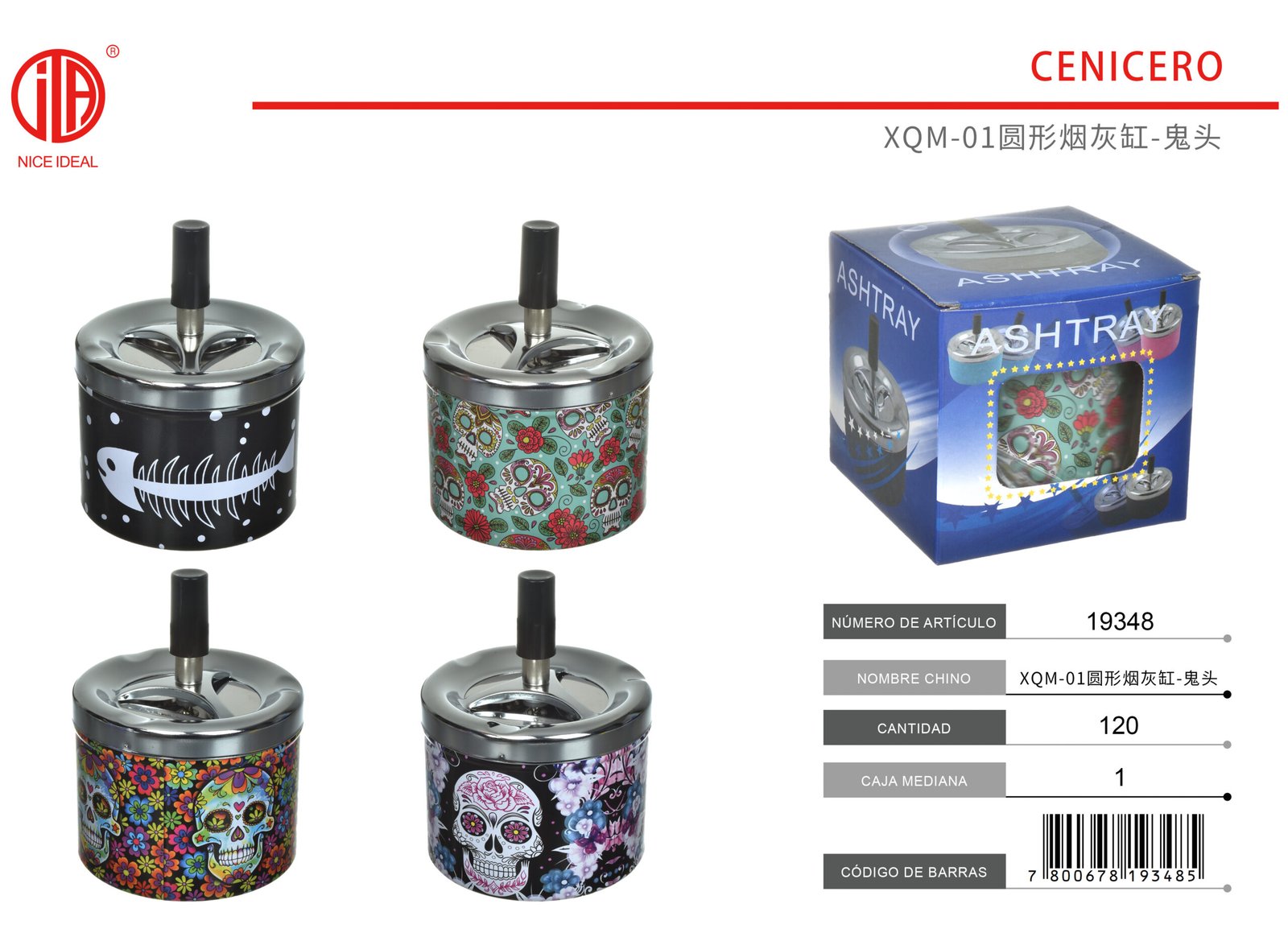Cenicero redondo giratorio con tapa, estampado decorativo para hogar y terraza - Imagen 2