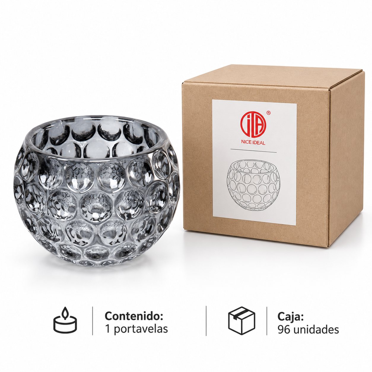 Portavelas de vidrio con relieve de perlas, 7,5 × 6 cm - Imagen 7