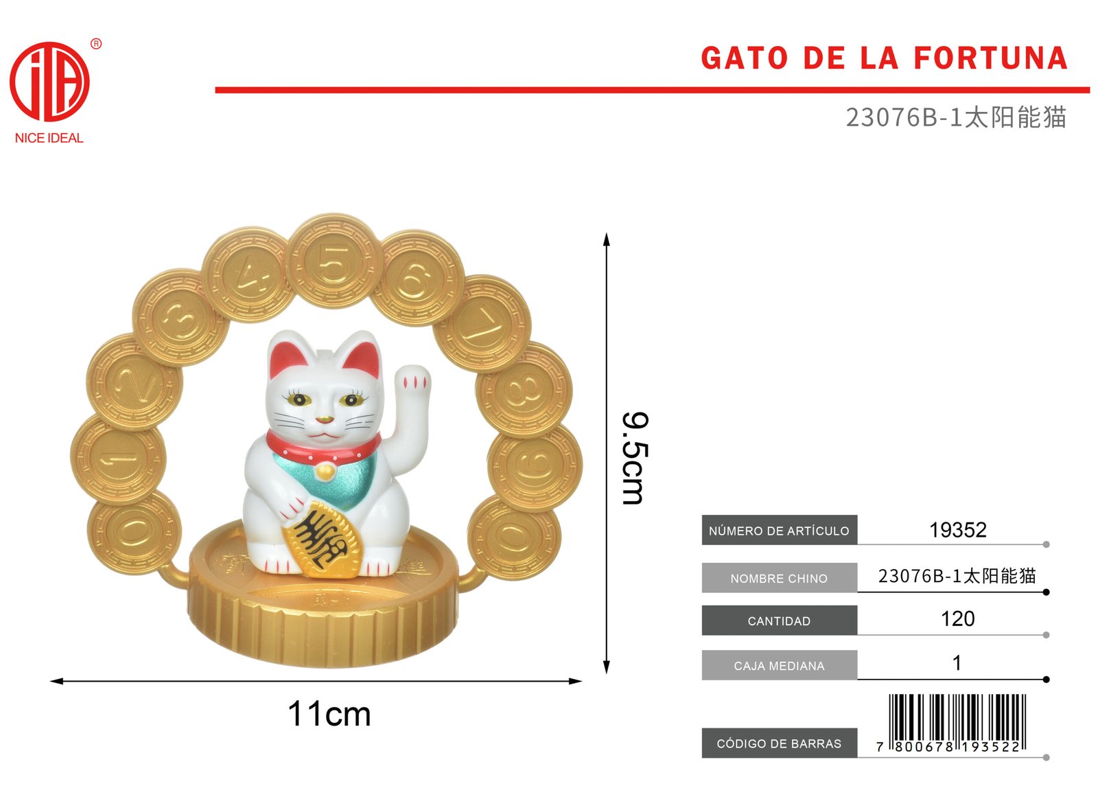 Gato de la suerte decorativo con monedas doradas, figura de prosperidad de 11 cm - Imagen 2