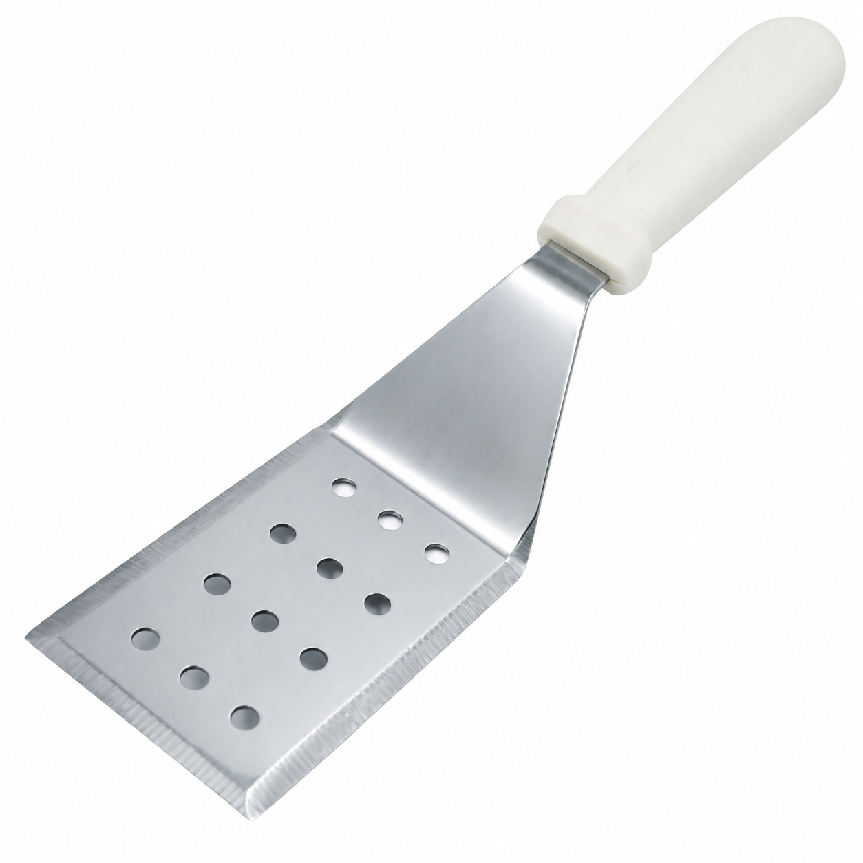 Espátula ancha perforada para cocina, hoja metálica y mango blanco, 30 cm - Imagen 3