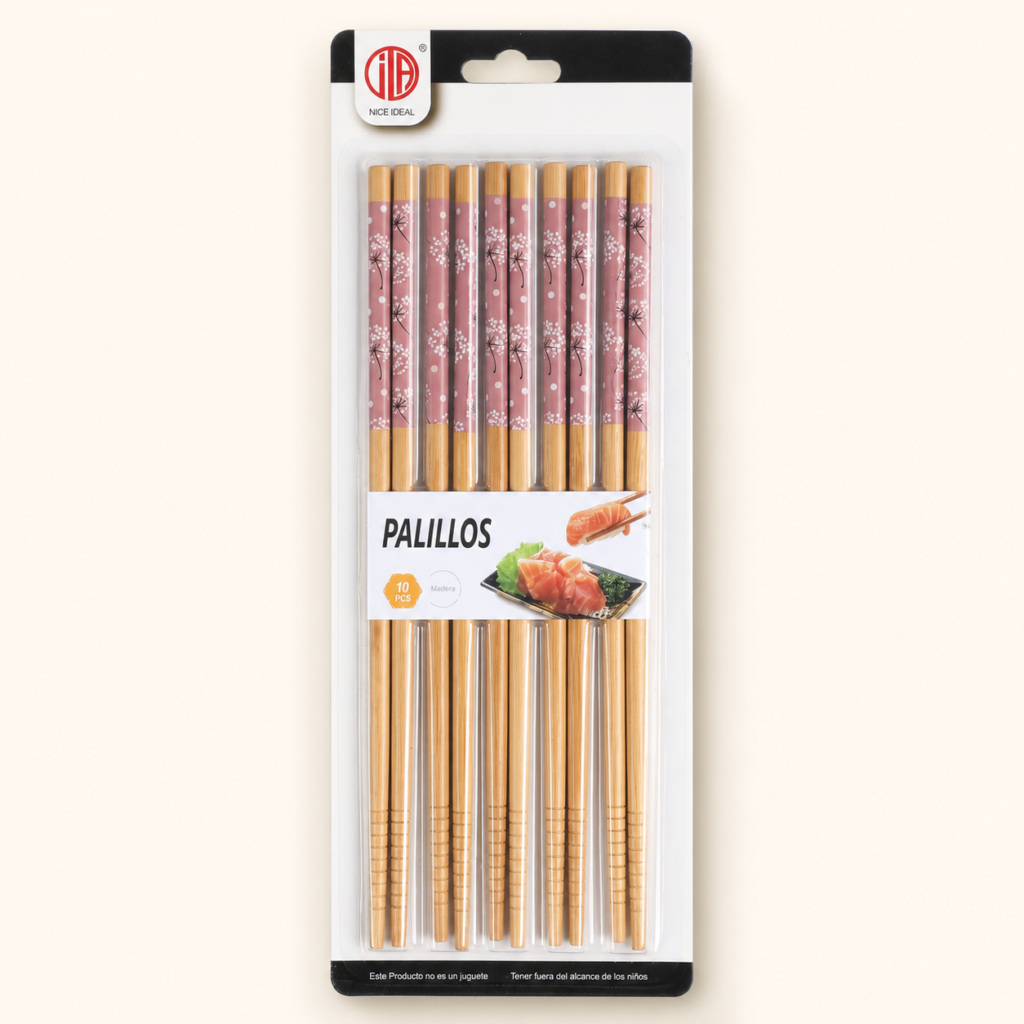 Set de 10 palillos de madera con diseño floral rosa, 24 cm