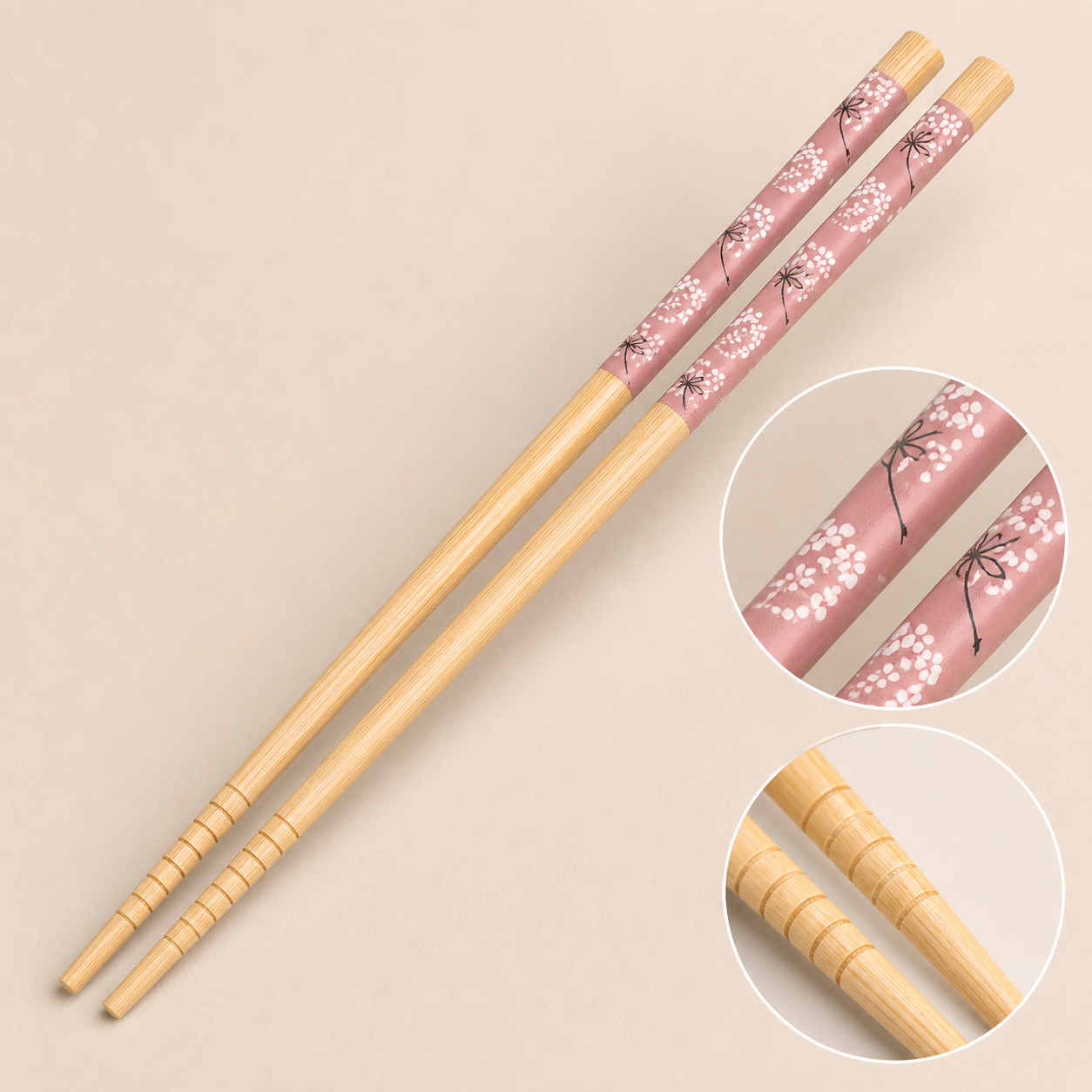 Palillos de madera con diseño floral rosa, set de 10 piezas, 24 cm - Imagen 2
