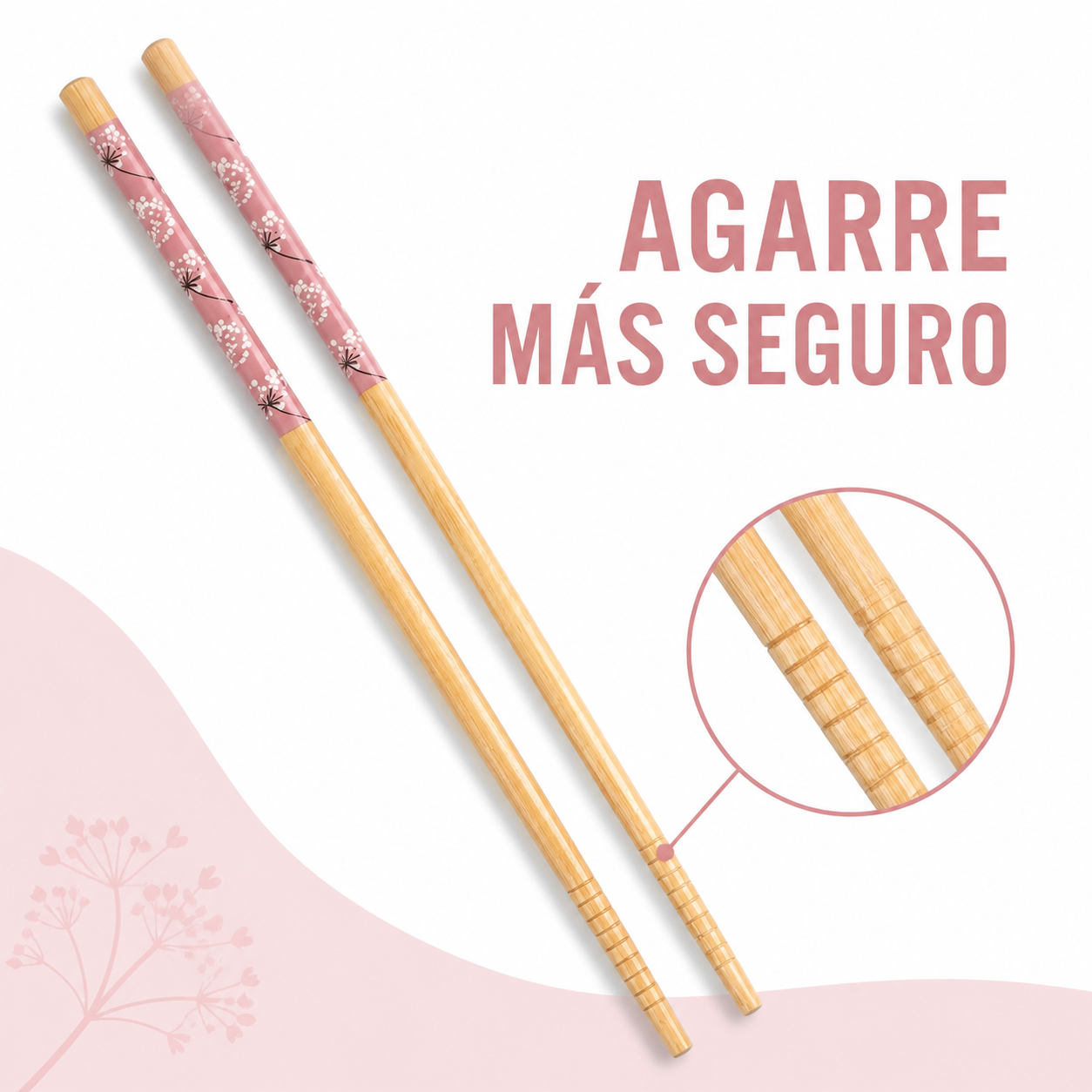 Palillos de madera con diseño floral rosa, set de 10 piezas, 24 cm - Imagen 3
