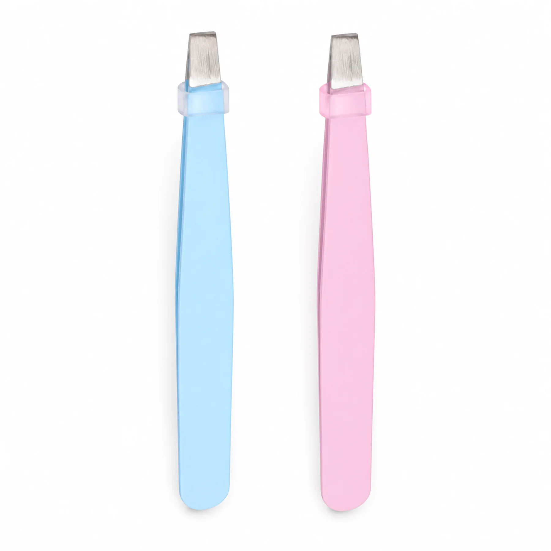 Pinzas para cejas con punta recta en colores azul y rosado