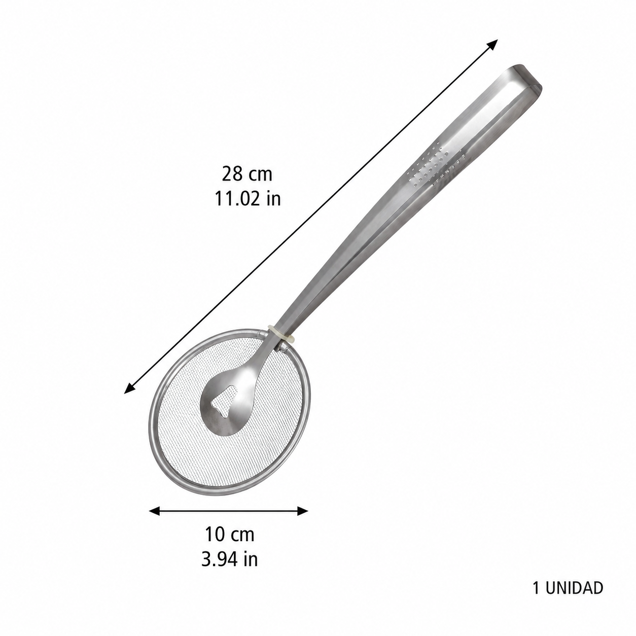 Pinza con colador de malla para freír y servir, acero inoxidable, 28 cm - Imagen 4