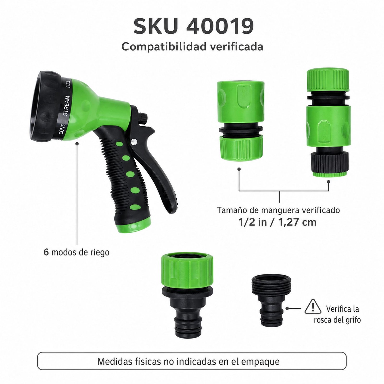 Compatibilidad con manguera nominal de 1/2 pulgada y selector de 6 modos
