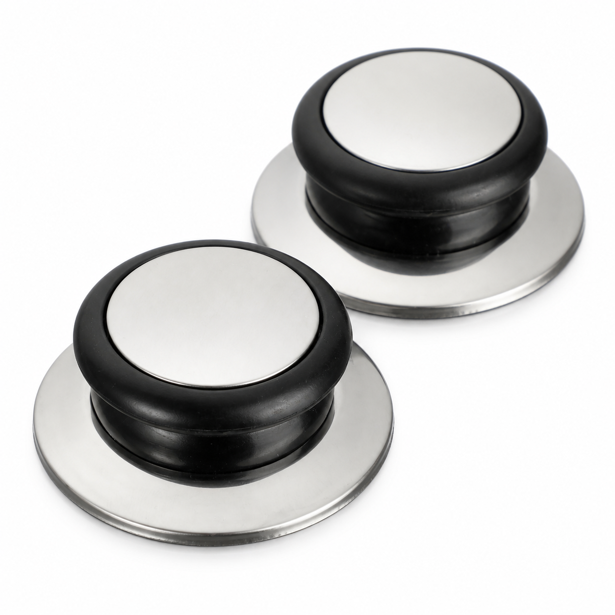 Set de 2 pomos de repuesto para tapas de olla, acero inoxidable y negro, 5,8 cm
