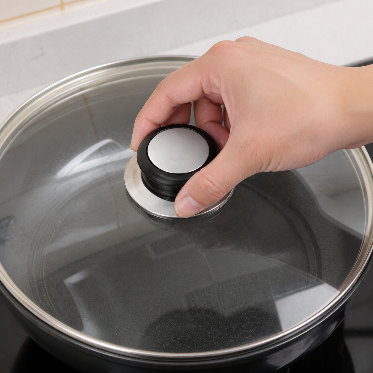 Set de 2 pomos de repuesto para tapas de olla, acero inoxidable y negro, 5,8 cm - Imagen 3
