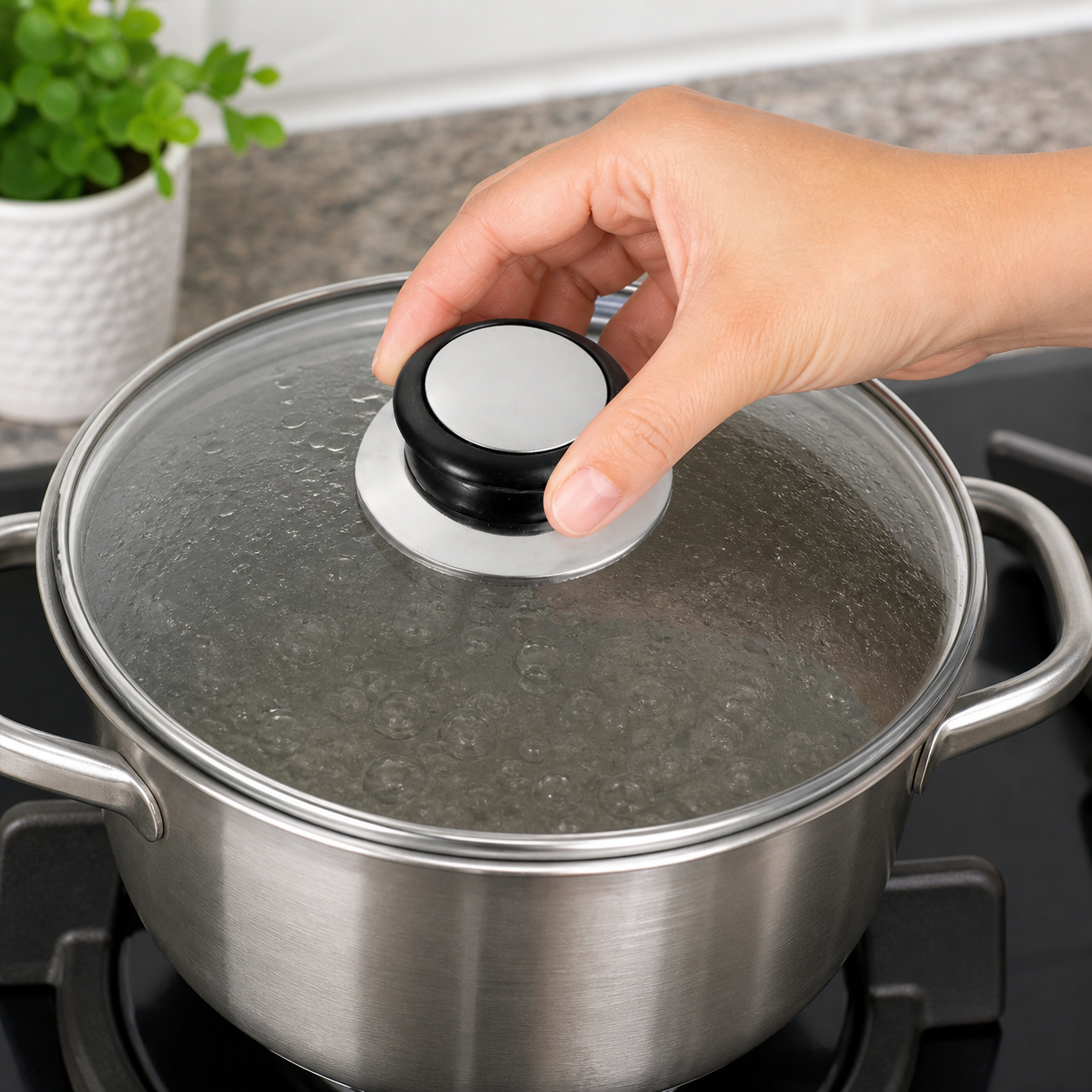 Set de 2 pomos de repuesto para tapas de olla, acero inoxidable y negro, 5,8 cm - Imagen 4