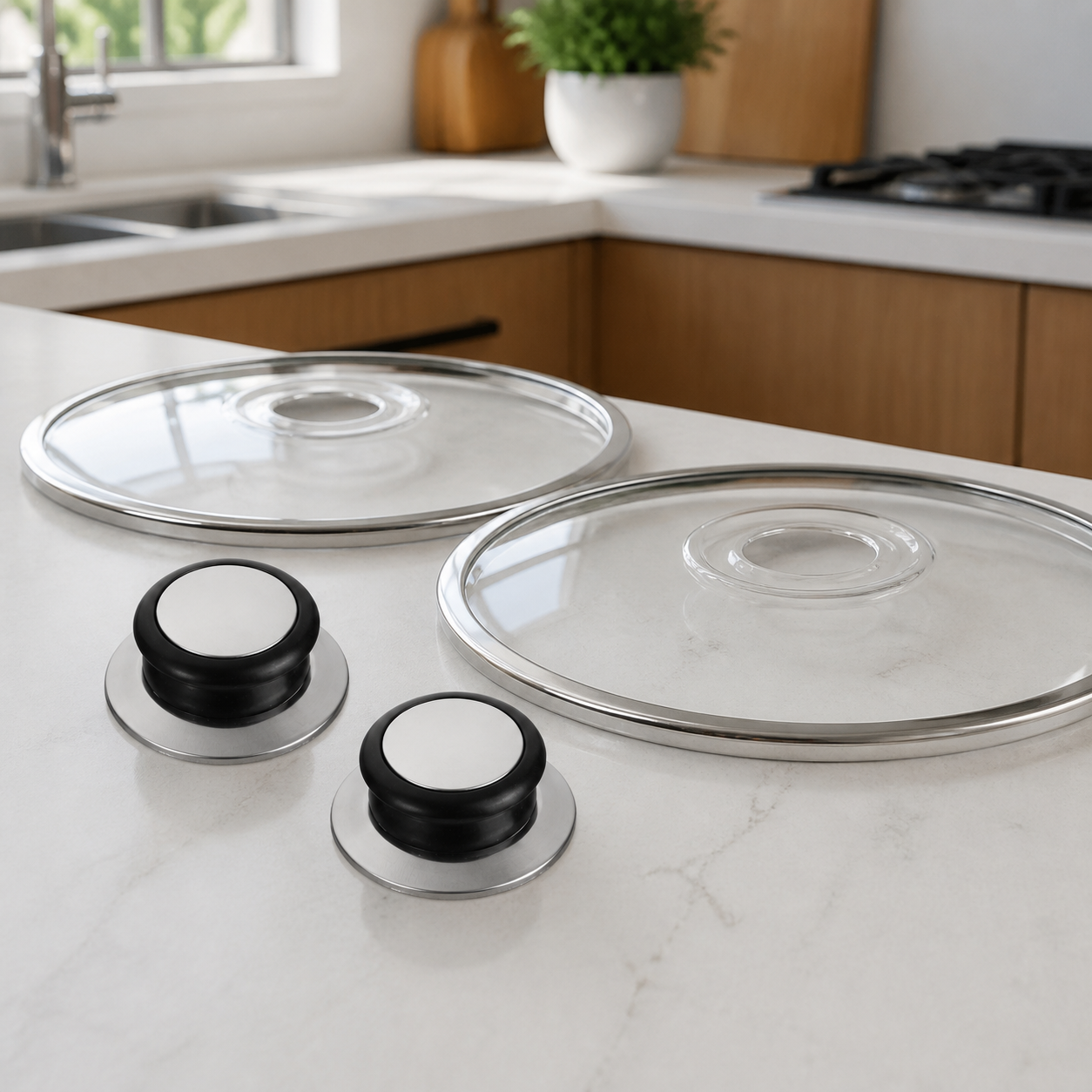 Set de 2 pomos de repuesto para tapas de olla, acero inoxidable y negro, 5,8 cm - Imagen 5