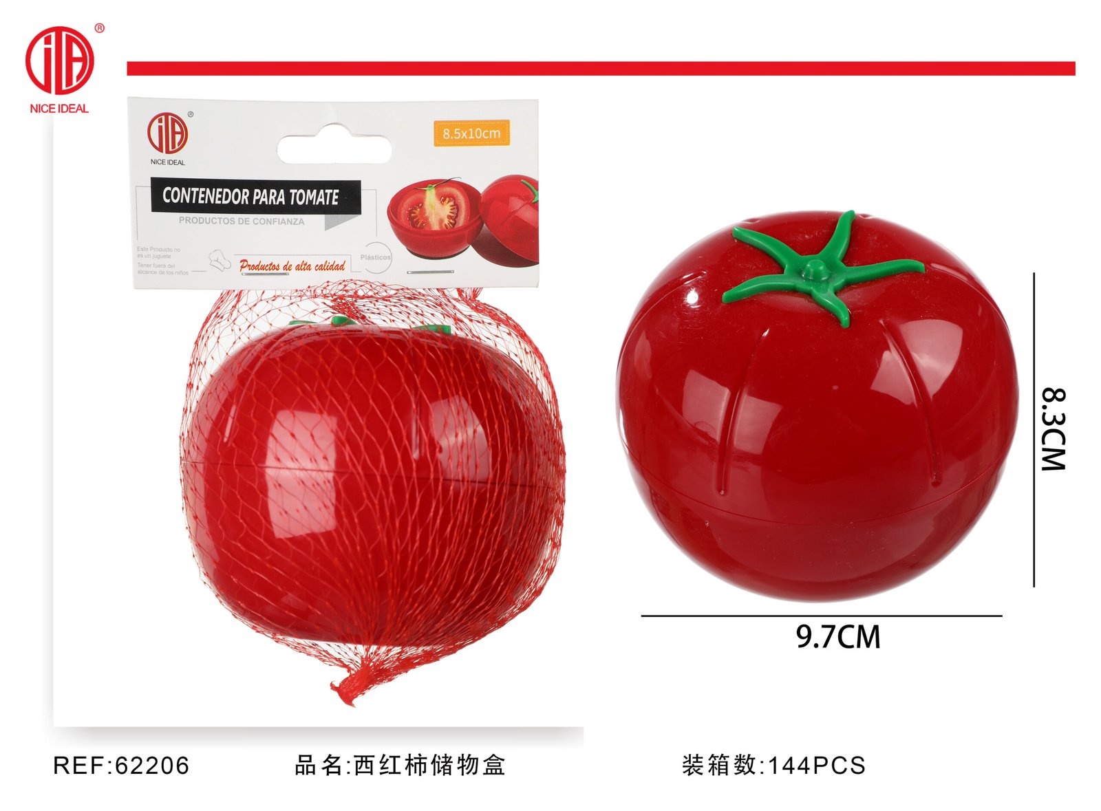 Contenedor rojo para conservar medio tomate, 9,7 x 8,3 cm
