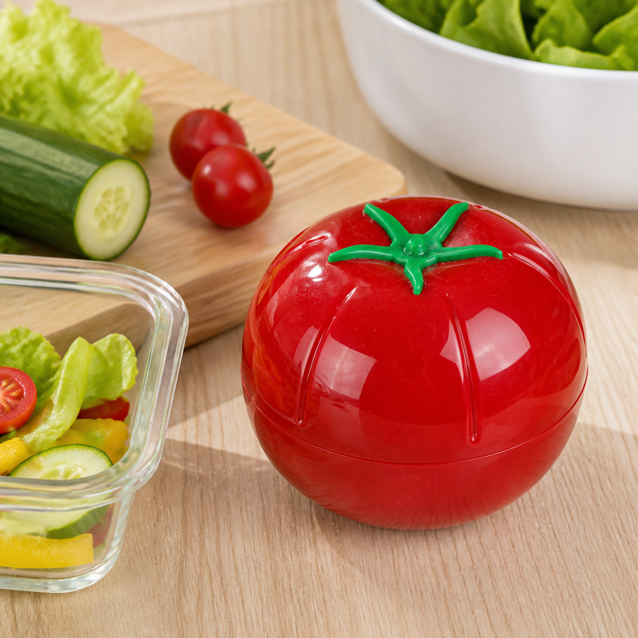 Contenedor rojo para conservar tomate, recipiente plástico con tapa, 9,7 x 8,3 cm - Imagen 8
