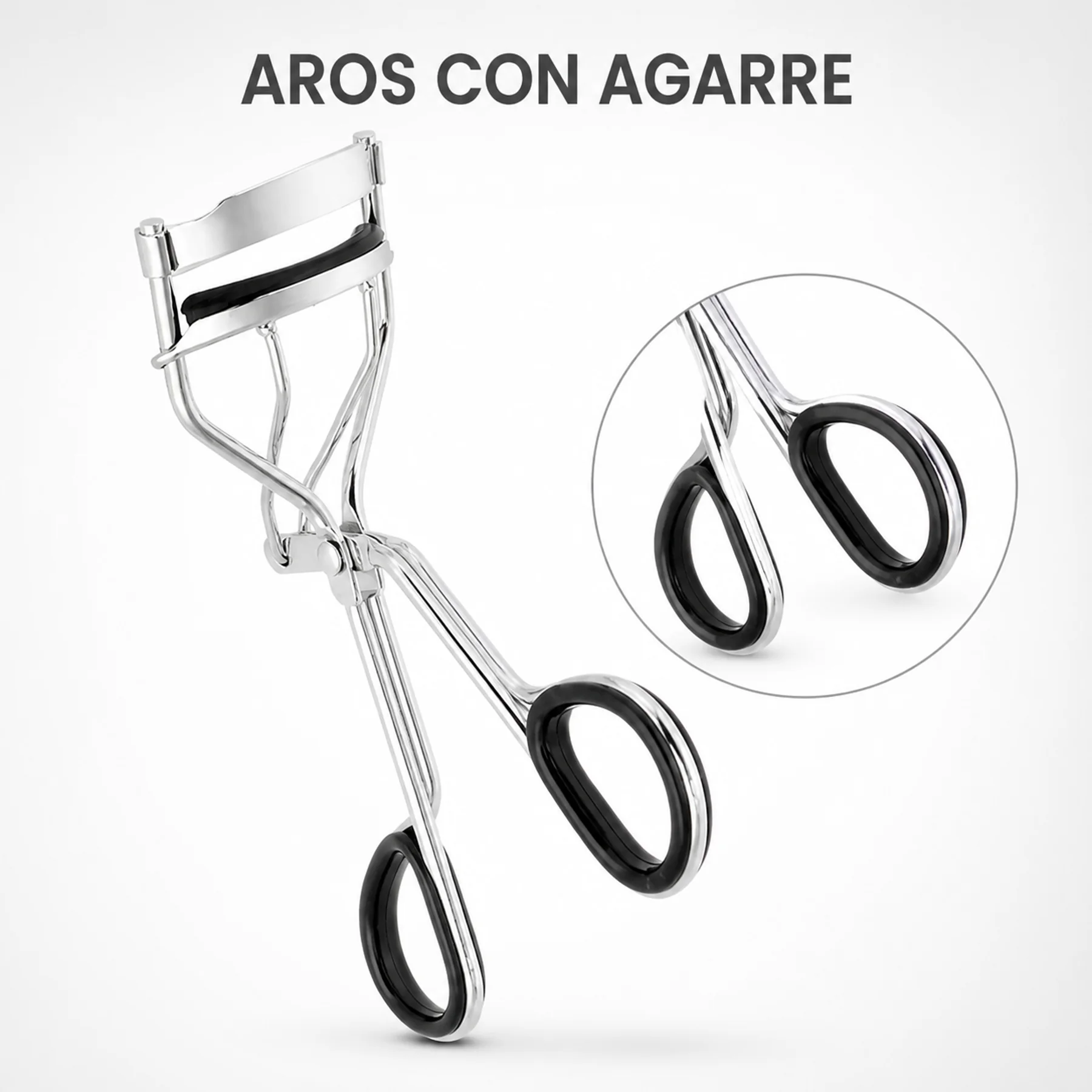 Aros con agarre negro de rizador de pestañas metálico