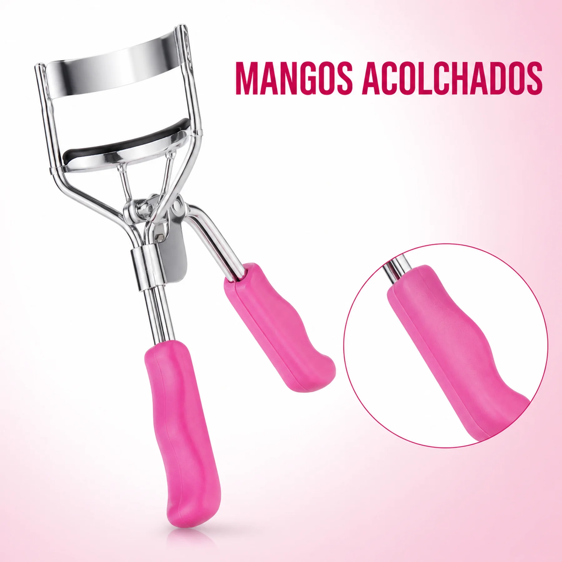 Mangos acolchados de rizador de pestañas color rosado