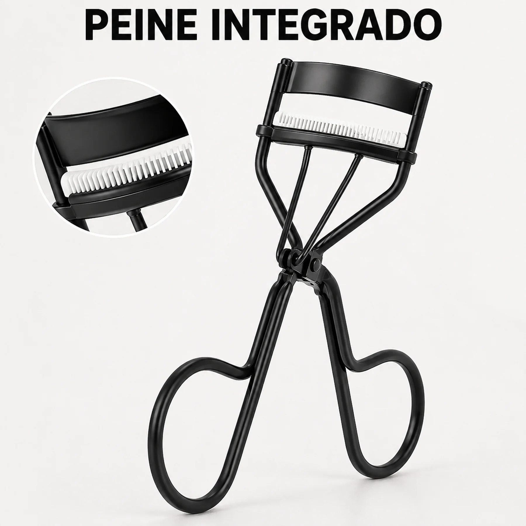 Peine integrado de dientes finos en rizador de pestañas negro