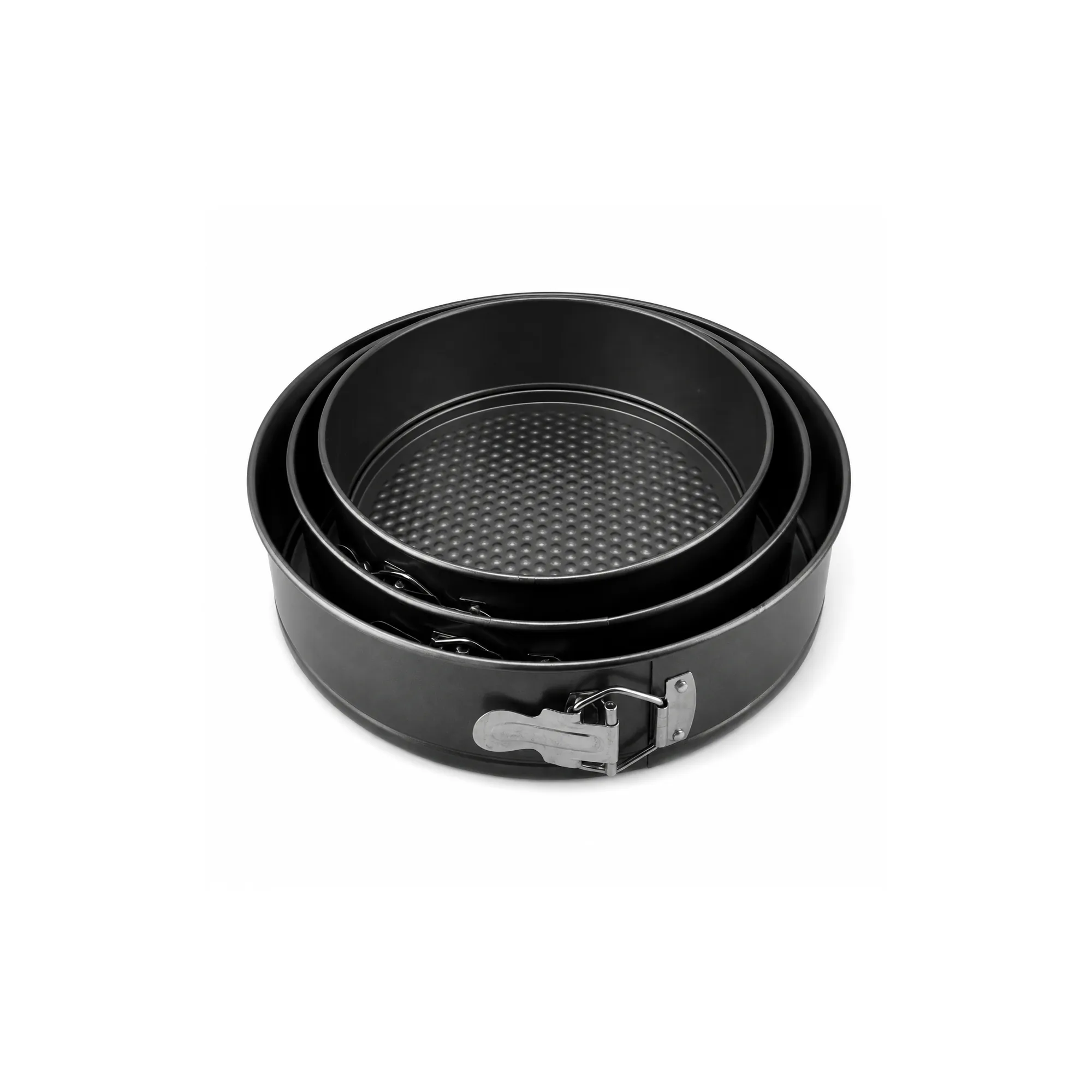 Set de tres moldes redondos desmontables negros para torta