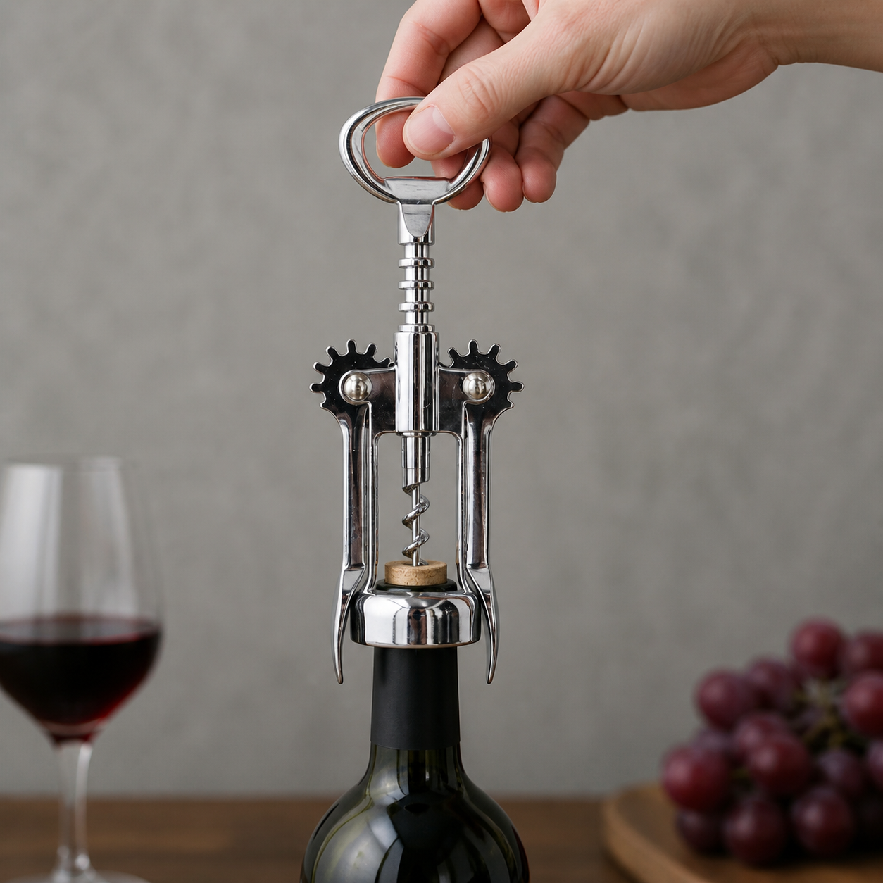 Sacacorchos de alas cromado, abrebotellas manual para vino - Imagen 6