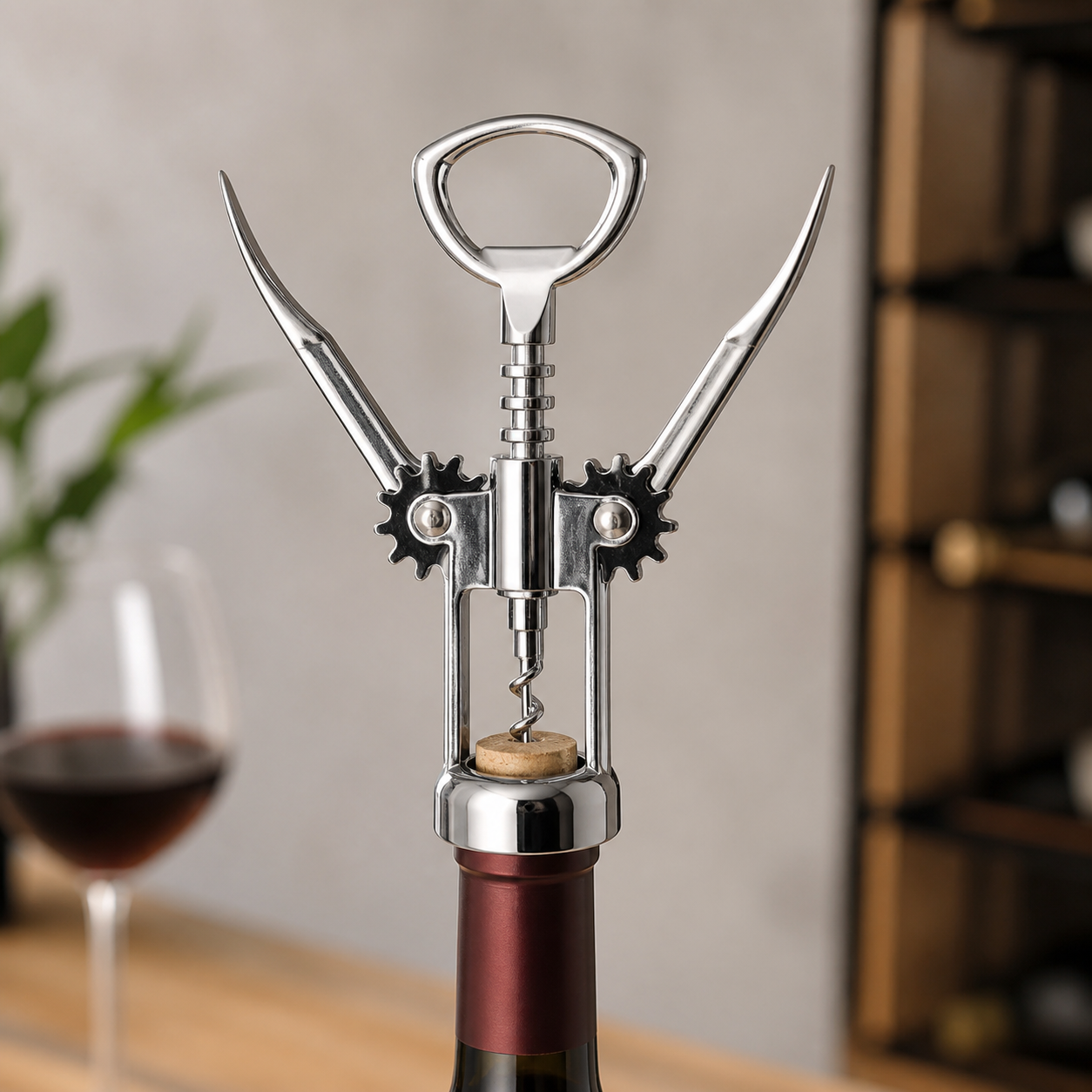 Sacacorchos de alas cromado, abrebotellas manual para vino - Imagen 7