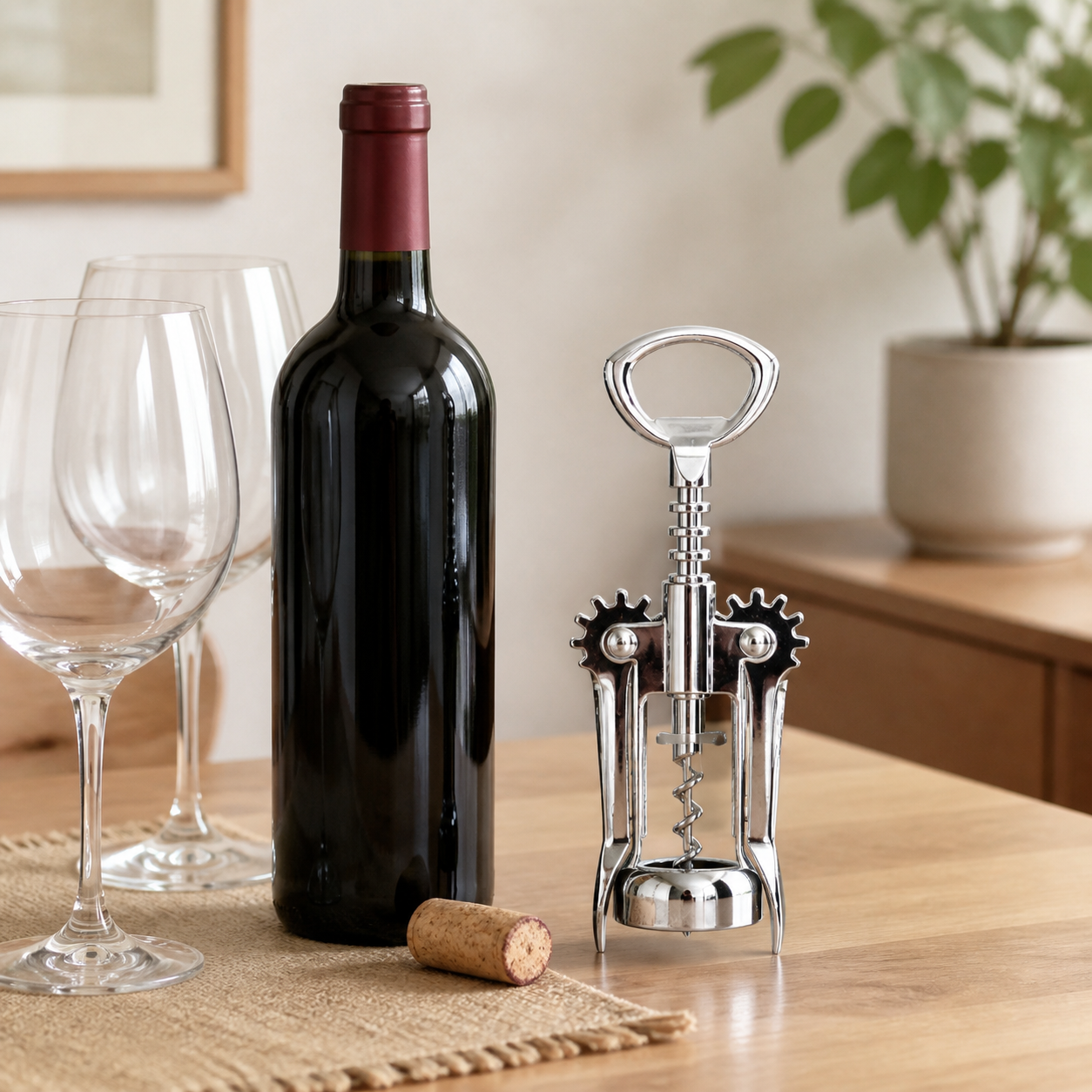 Sacacorchos de alas cromado, abrebotellas manual para vino - Imagen 2