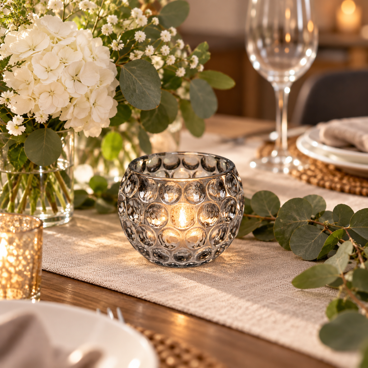 Portavelas de vidrio con relieve de perlas, 7,5 × 6 cm - Imagen 2