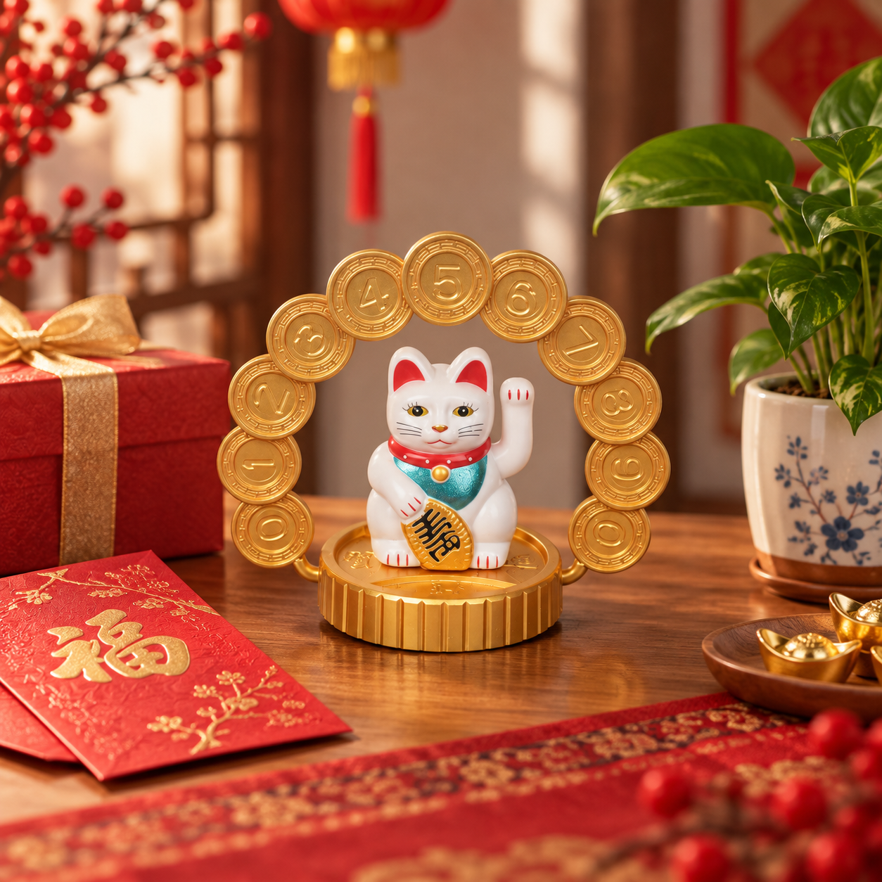 Gato solar decorativo blanco con base, figura de 10 cm para hogar y oficina - Imagen 4