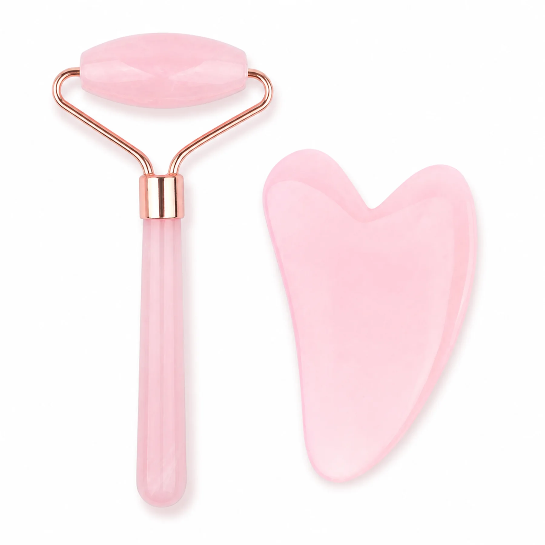 Set rosado de rodillo facial y gua sha de resina de dos piezas