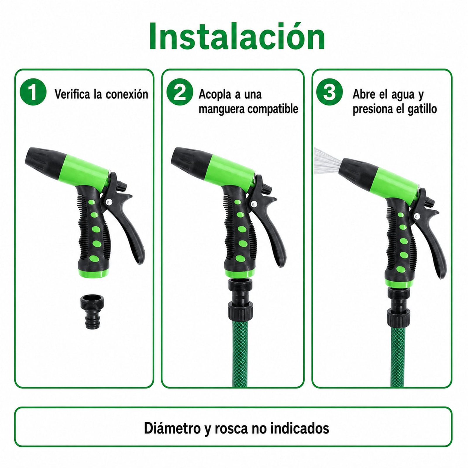 Instalación en tres pasos de la pistola pulverizadora para manguera