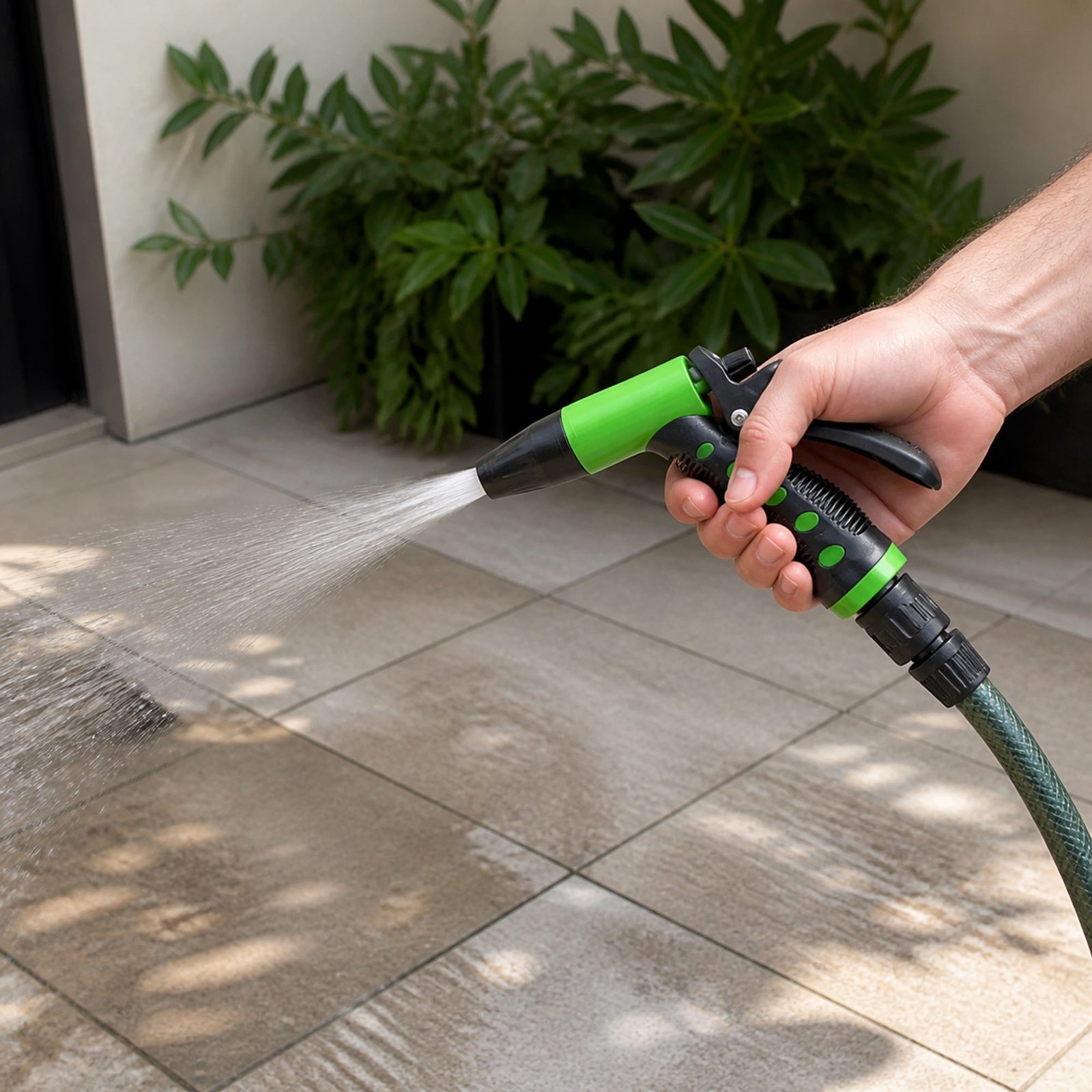 Pistola de jardín utilizada para limpiar un patio