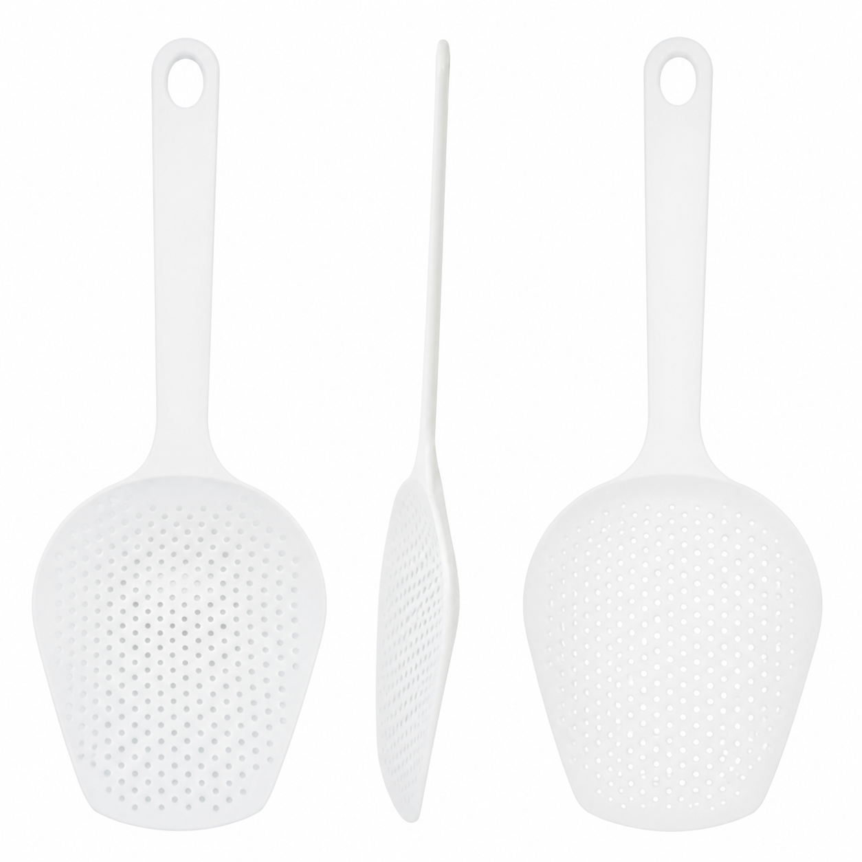 Espumadera de plástico blanca con mango largo, 34,5 cm - Imagen 2