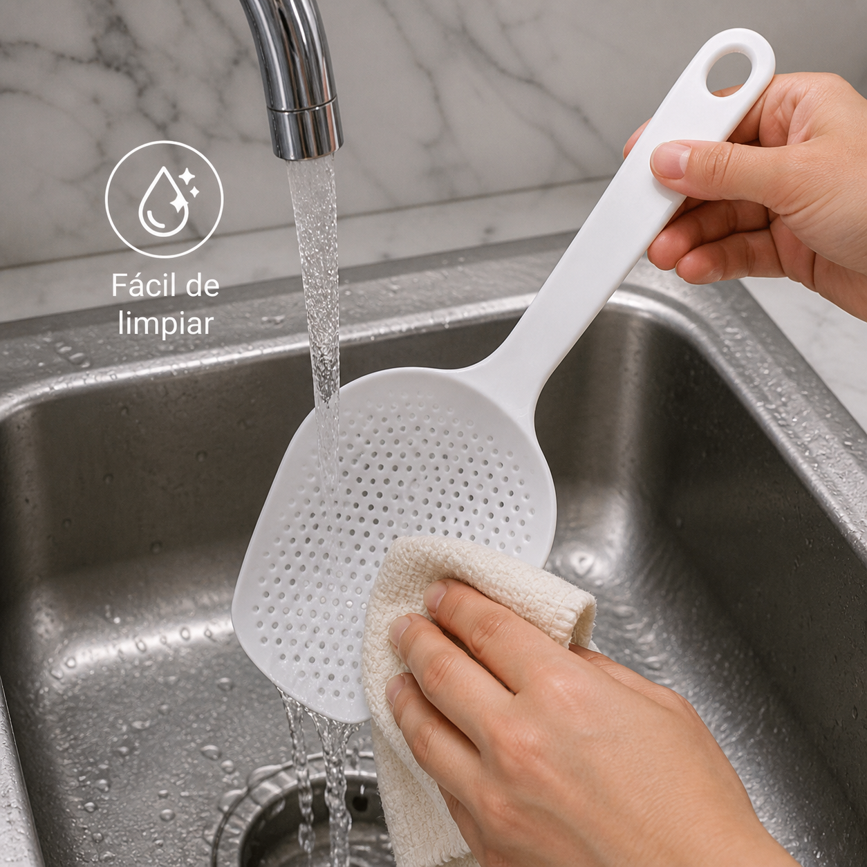 Espumadera de plástico blanca con mango largo, 34,5 cm - Imagen 8