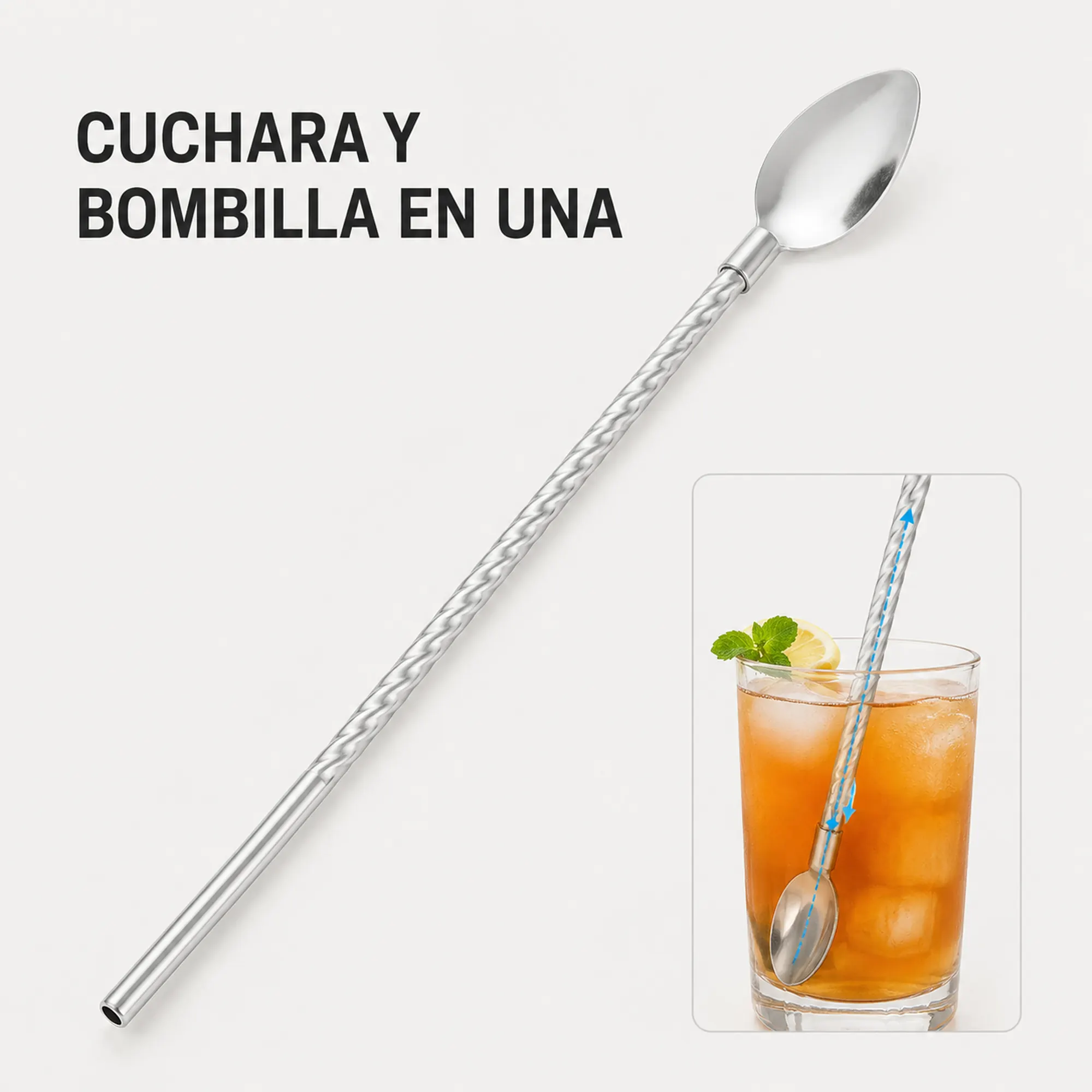 Bombilla cuchara de acero inoxidable con función 2 en 1