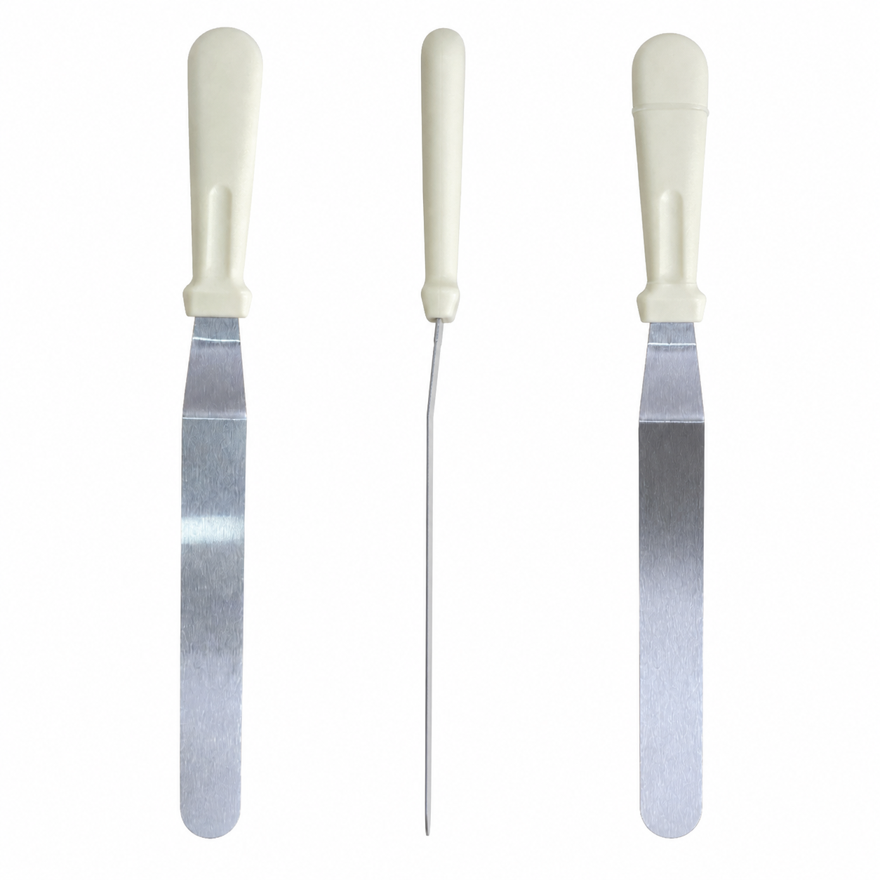 Espátula recta para crepes, hoja metálica y mango blanco, 38 cm - Imagen 2