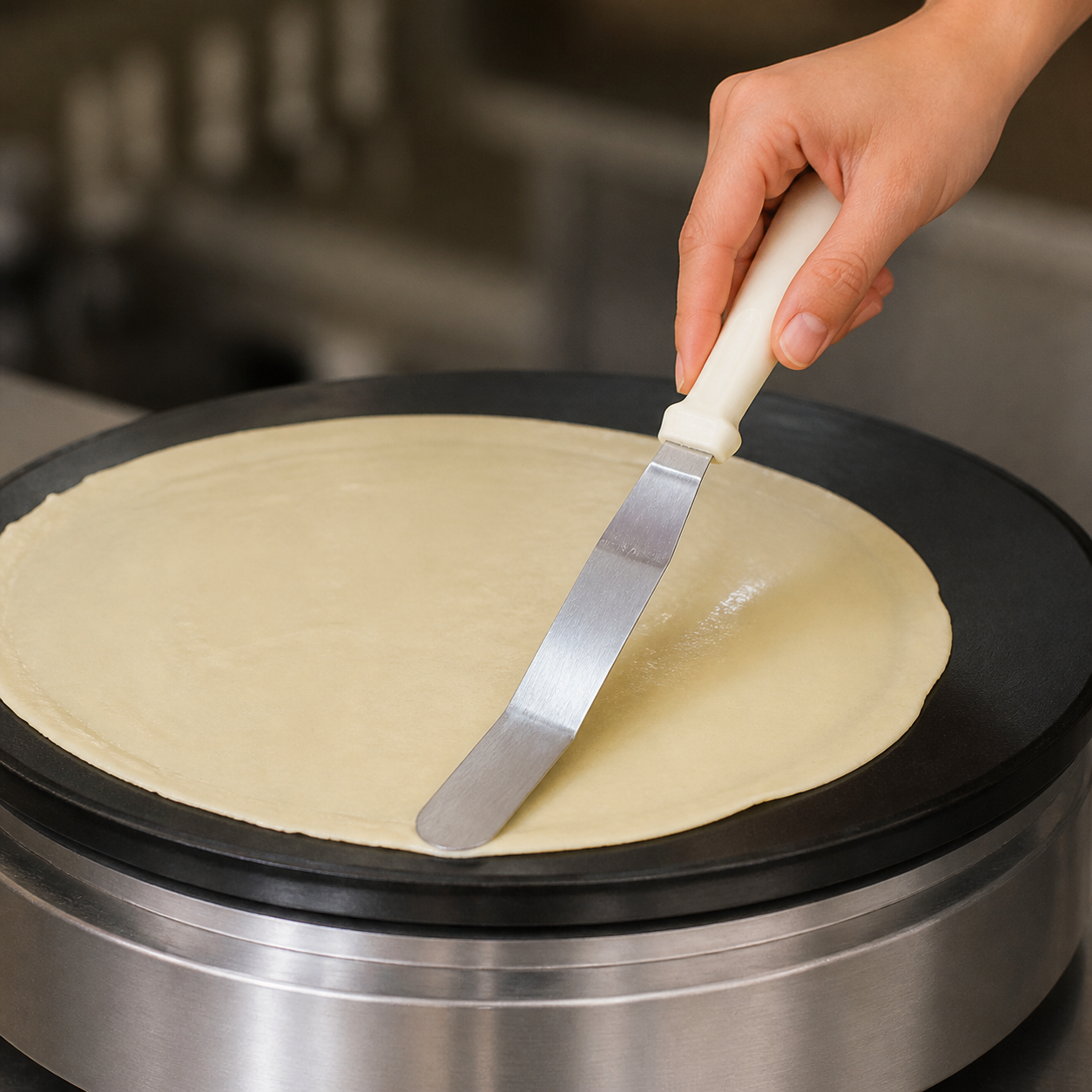 Espátula recta para crepes, hoja metálica y mango blanco, 38 cm - Imagen 5