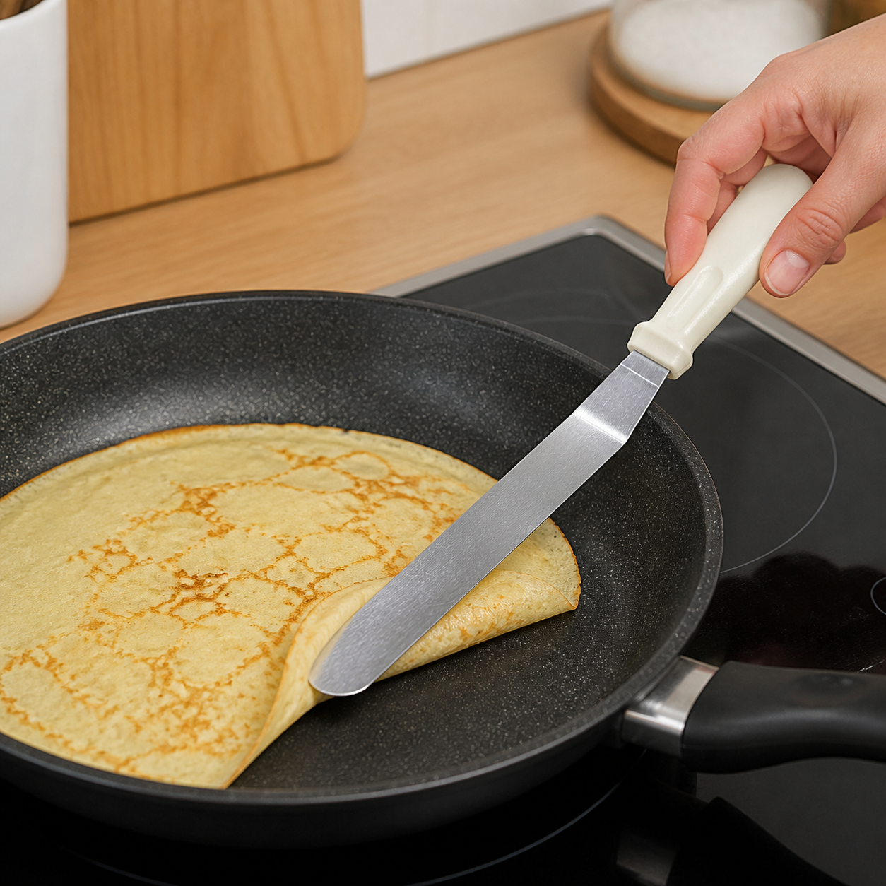 Espátula recta para crepes, hoja metálica y mango blanco, 38 cm - Imagen 6
