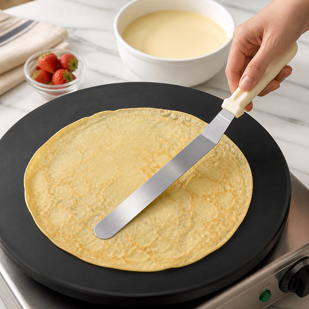 Espátula recta para crepes, hoja metálica y mango blanco, 38 cm - Imagen 7