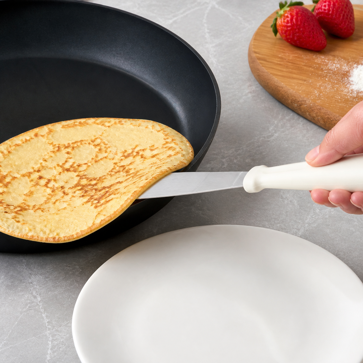 Espátula recta para crepes, hoja metálica y mango blanco, 38 cm - Imagen 8