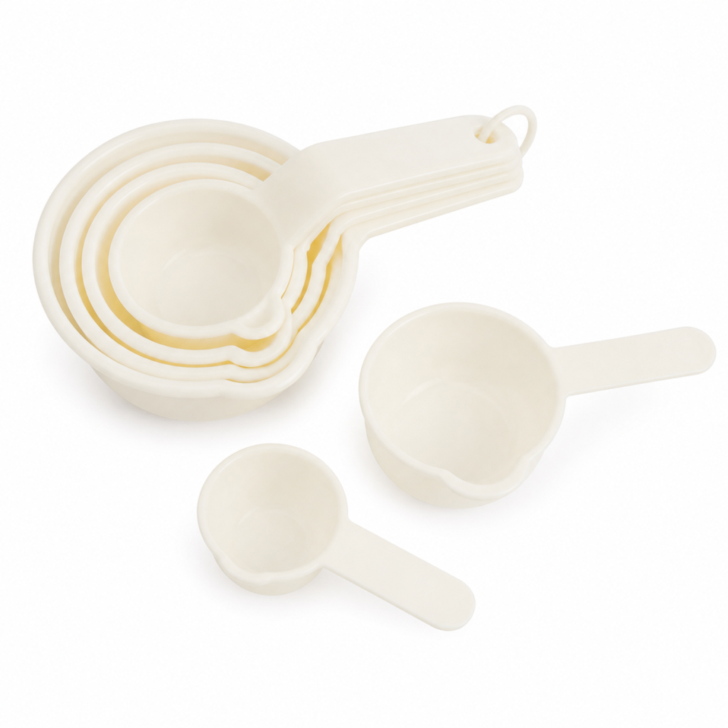 Set de 5 tazas medidoras de cocina color blanco, apilables y de múltiples tamaños