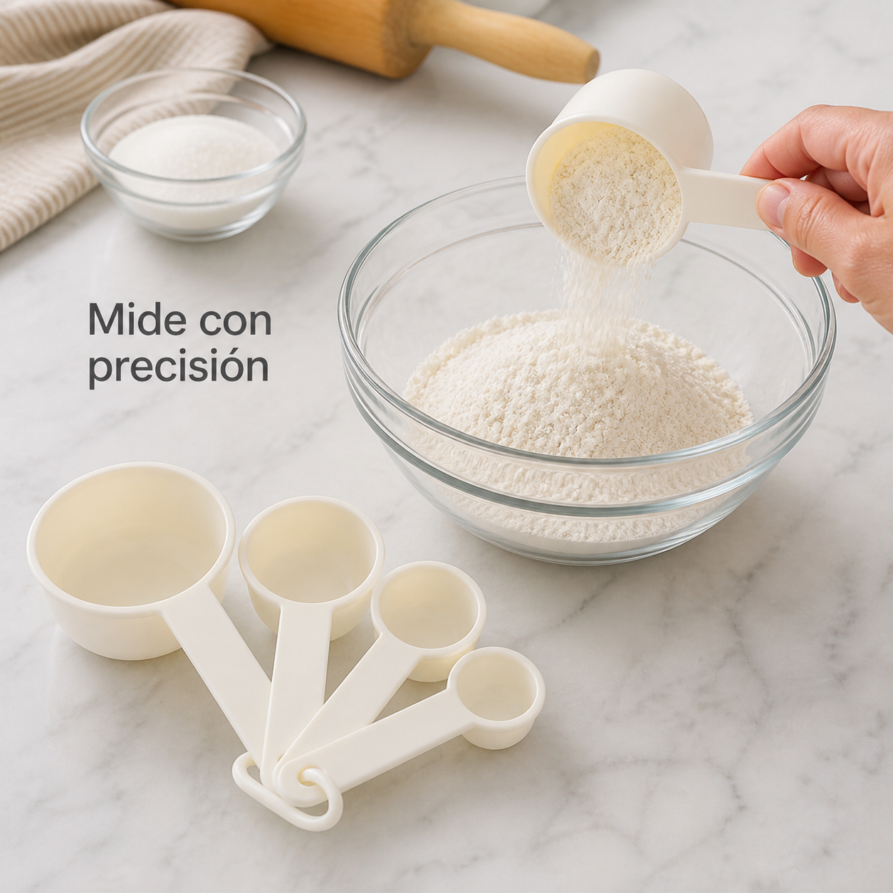 Tazas Medidoras de Cocina, Set de 5 Piezas, Plástico Blanco - Imagen 4