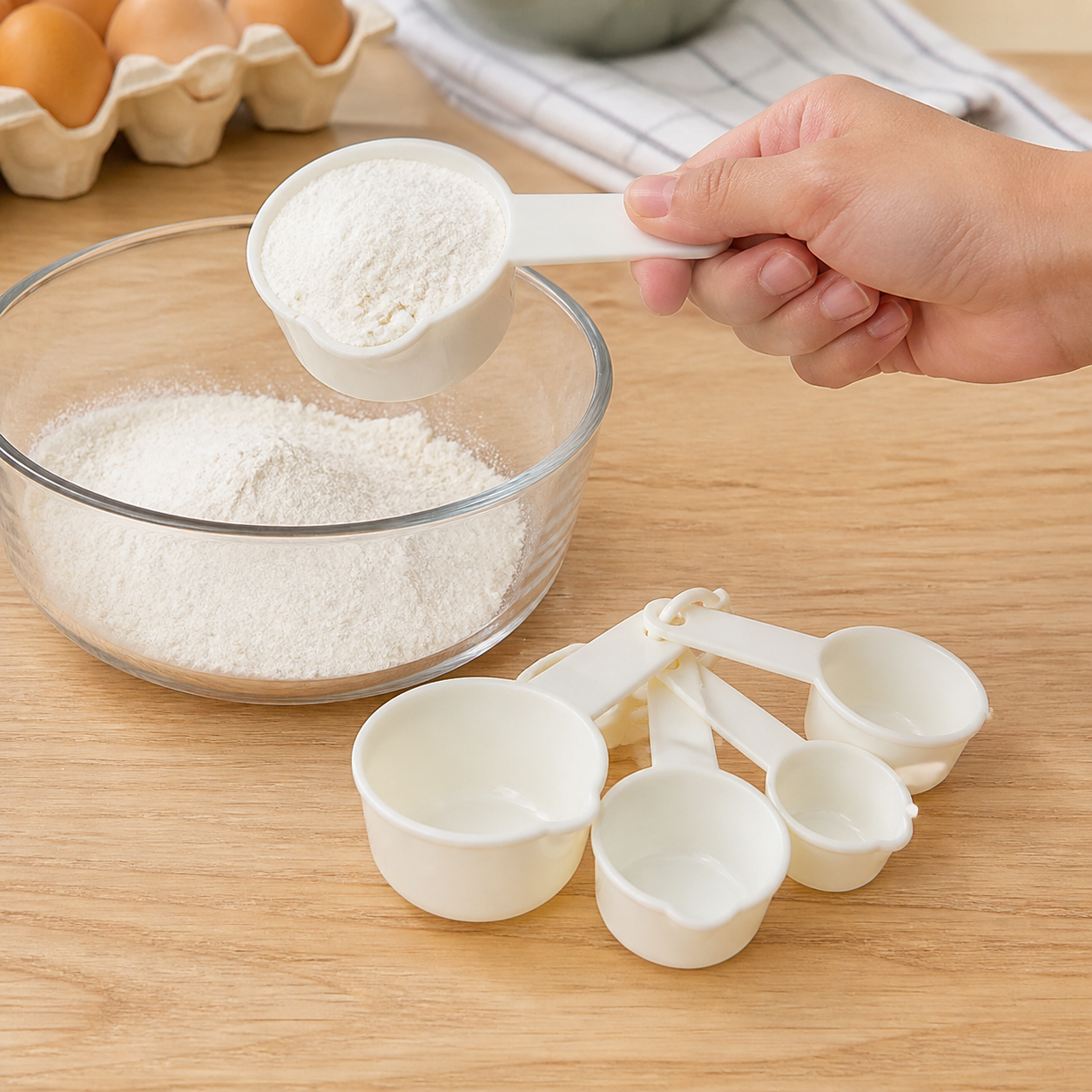 Tazas Medidoras de Cocina, Set de 5 Piezas, Plástico Blanco - Imagen 6