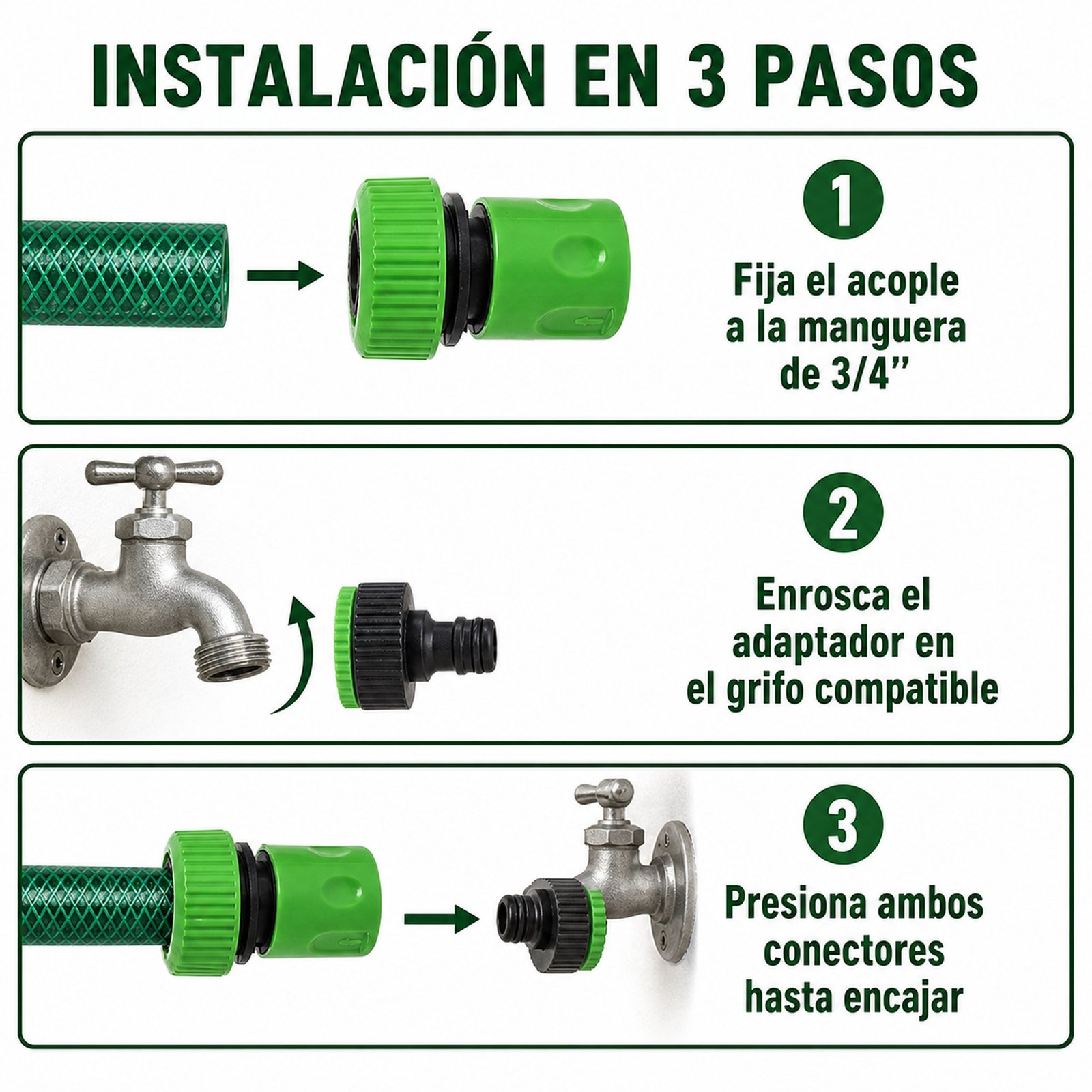 Instalación en tres pasos del set de conectores SKU 40011