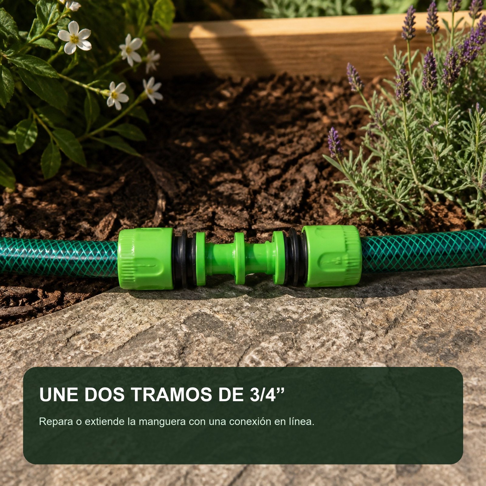 Dos tramos de manguera unidos con el set reparador SKU 40014