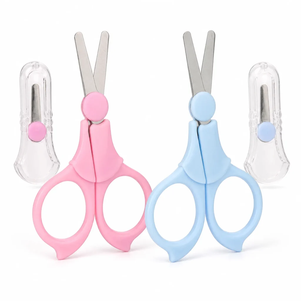 Tijeras para uñas de bebé rosada y azul con protector transparente