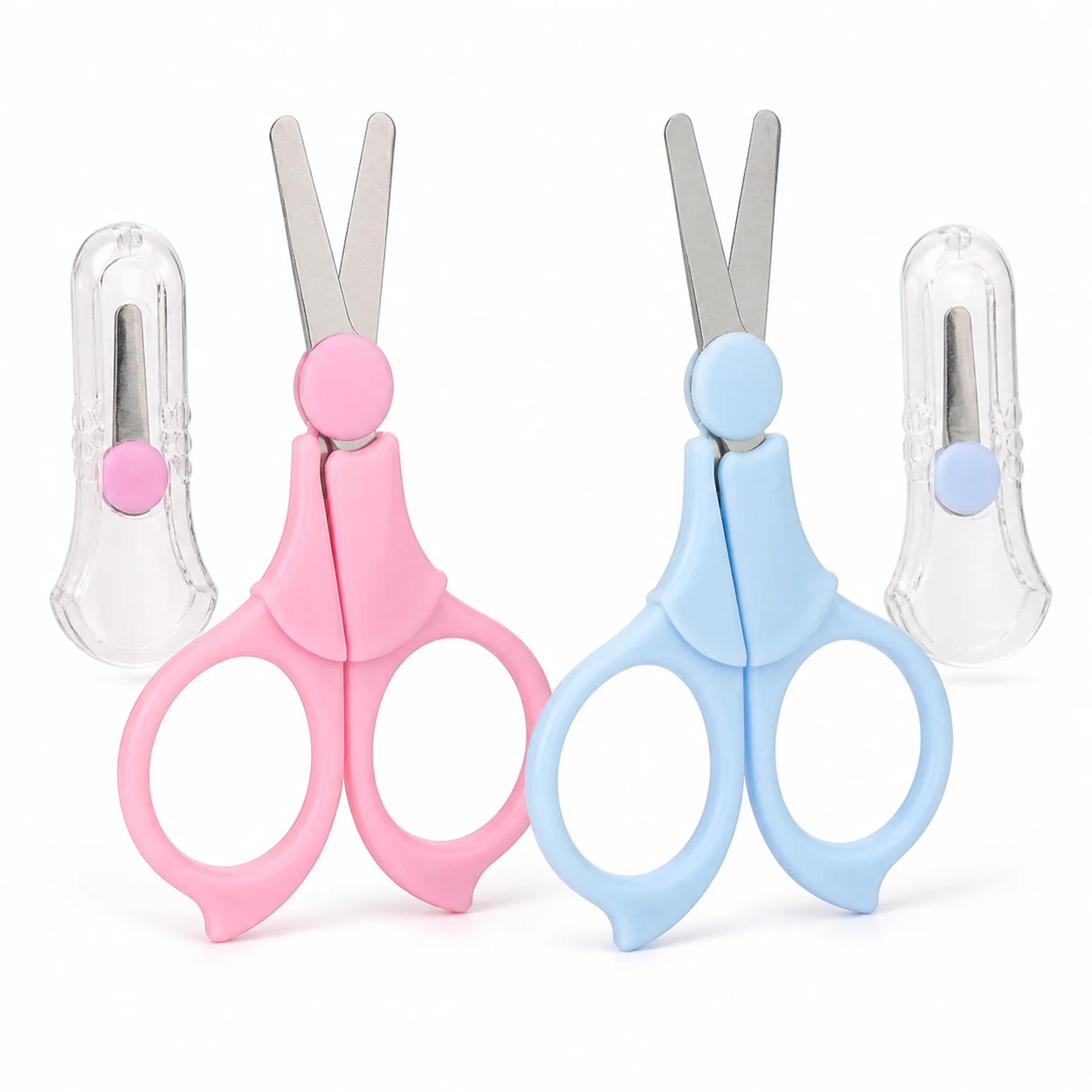 Tijeras para uñas de bebé rosada y azul con protector transparente